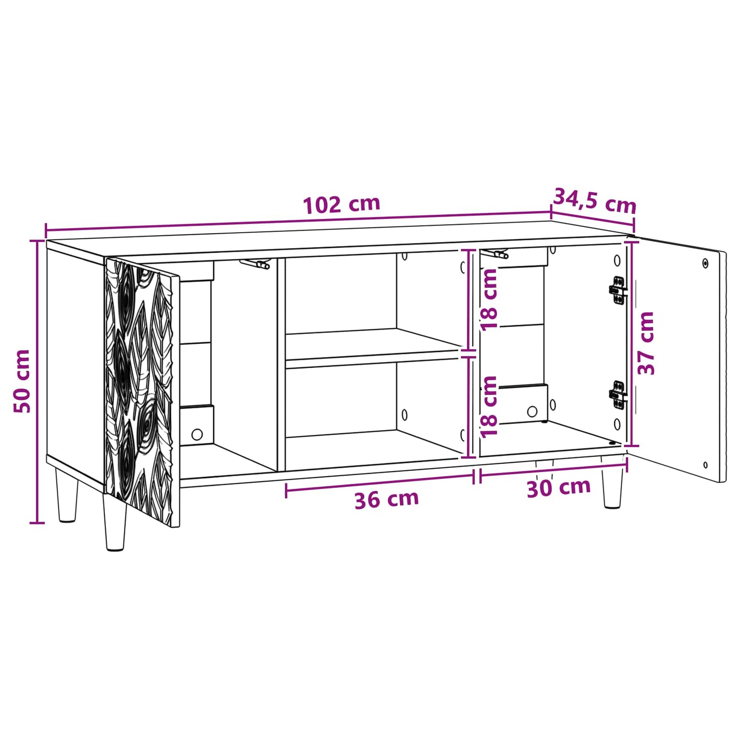 TV-kast 102 x 34,5 x 50 cm Hoogglans Wit Bewerkt hout is nu te koop bij PeponiXL, paradijselijk wonen!