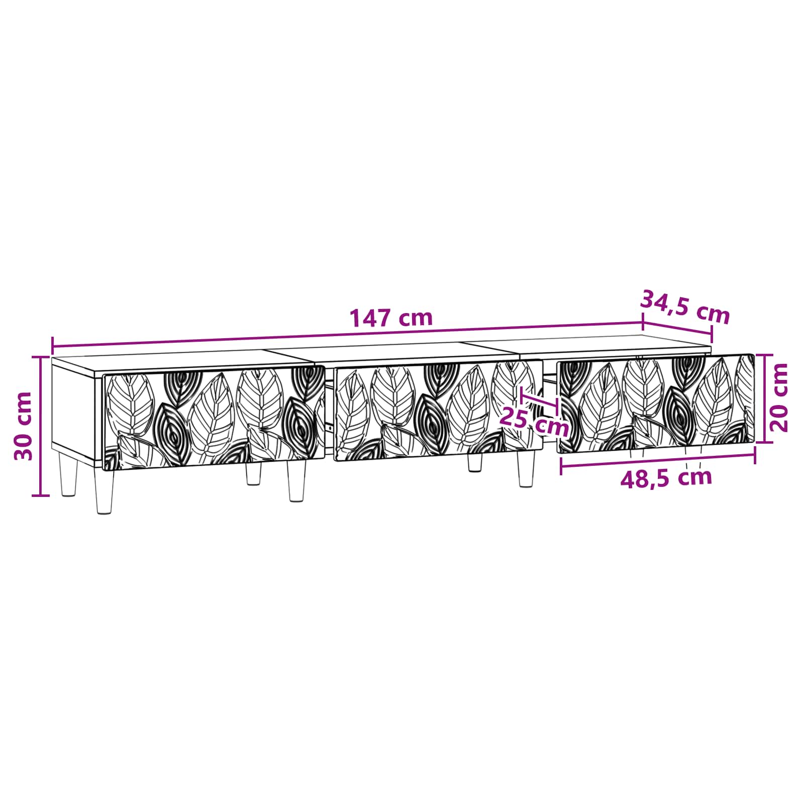 TV-kast 147 x 34,5 x 30 cm Zwart Bewerkt hout is nu te koop bij PeponiXL, paradijselijk wonen!