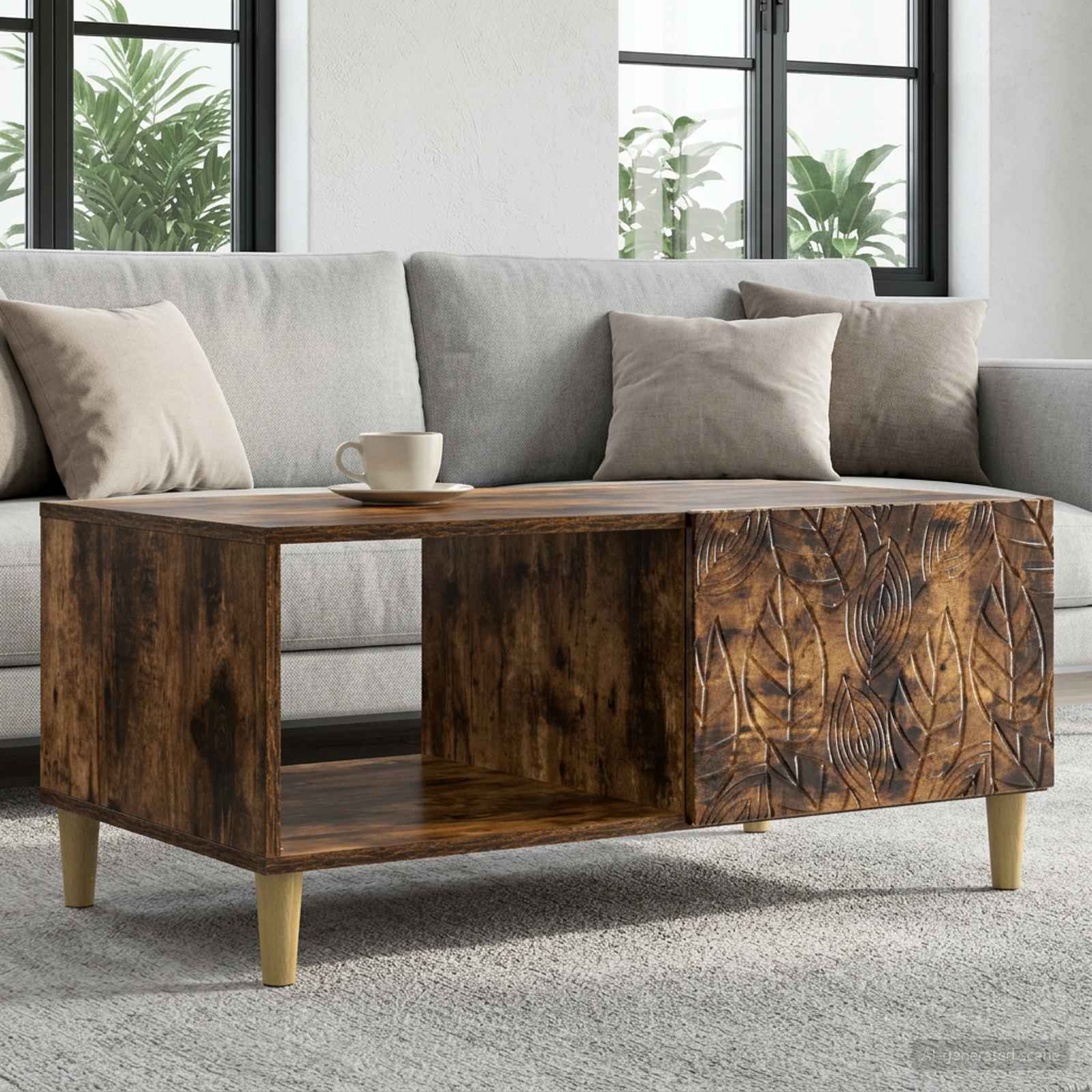 Salontafel Gerookt eiken 90 x 50 x 40 cm Bewerkt hout is nu te koop bij PeponiXL, paradijselijk wonen!