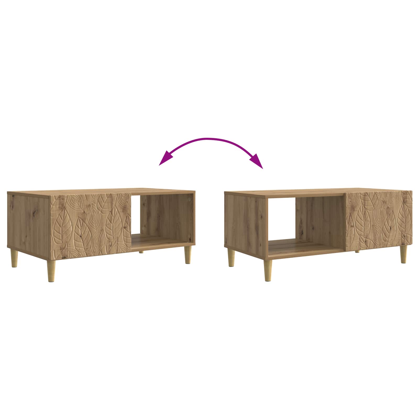 Salontafel Artisanaal eiken 90 x 50 x 40 cm Bewerkt hout is nu te koop bij PeponiXL, paradijselijk wonen!