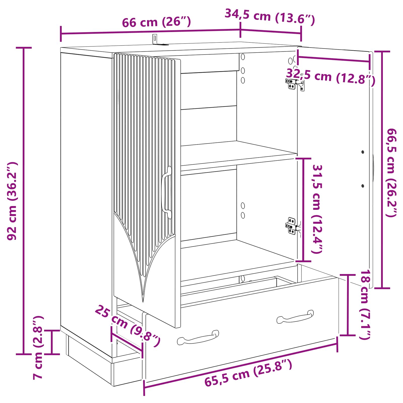 Dressoir Wit 66 x 34,5 x 92 cm Bewerkt hout is nu te koop bij PeponiXL, paradijselijk wonen!