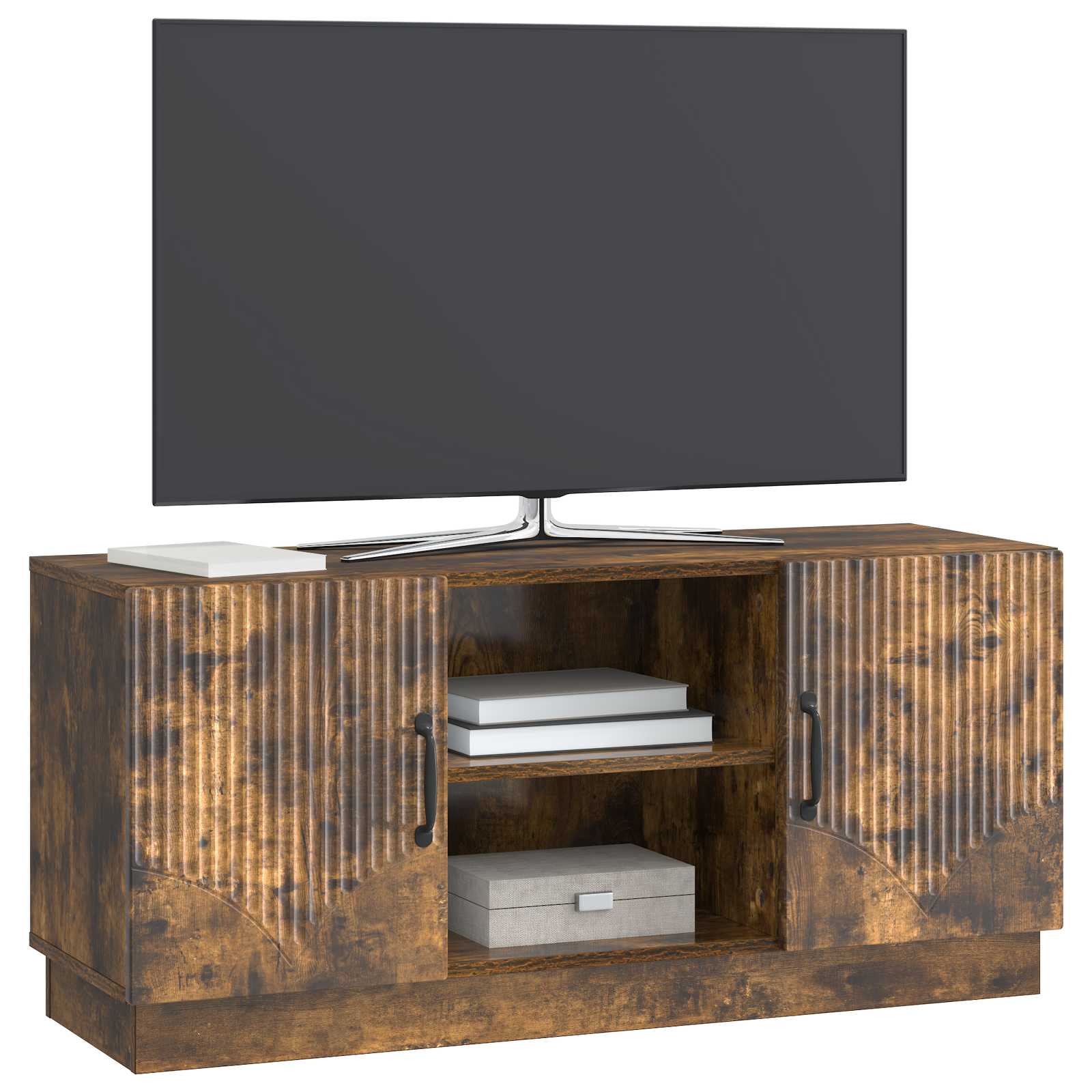 TV-kast Gerookt eiken 102 x 34,5 x 47 cm Bewerkt hout is nu te koop bij PeponiXL, paradijselijk wonen!