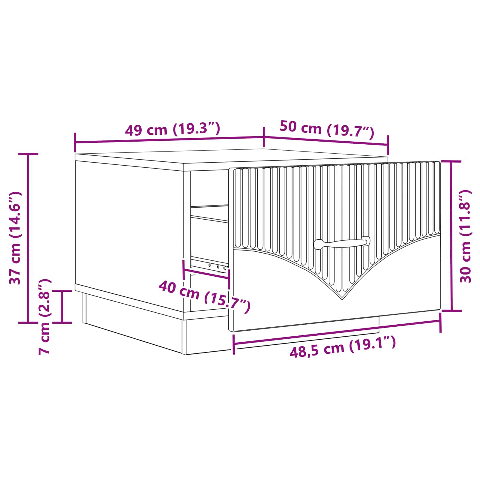 Salontafel met lade Wit 49 x 50 x 37 cm Bewerkt hout is nu te koop bij PeponiXL, paradijselijk wonen!