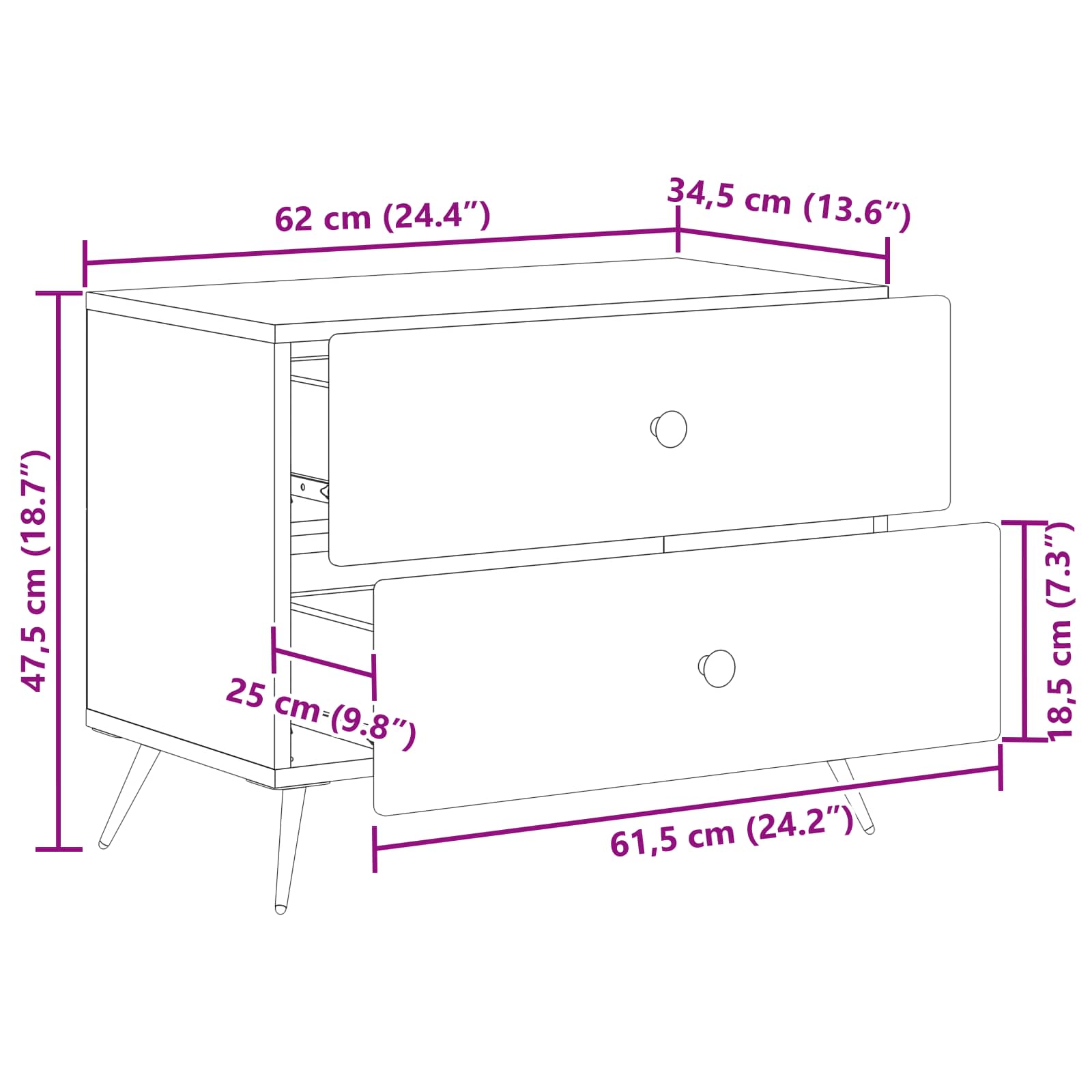 Nachtkastje met lade Wit 62 x 34,5 x 47,5 cm Bewerkt hout is nu te koop bij PeponiXL, paradijselijk wonen!