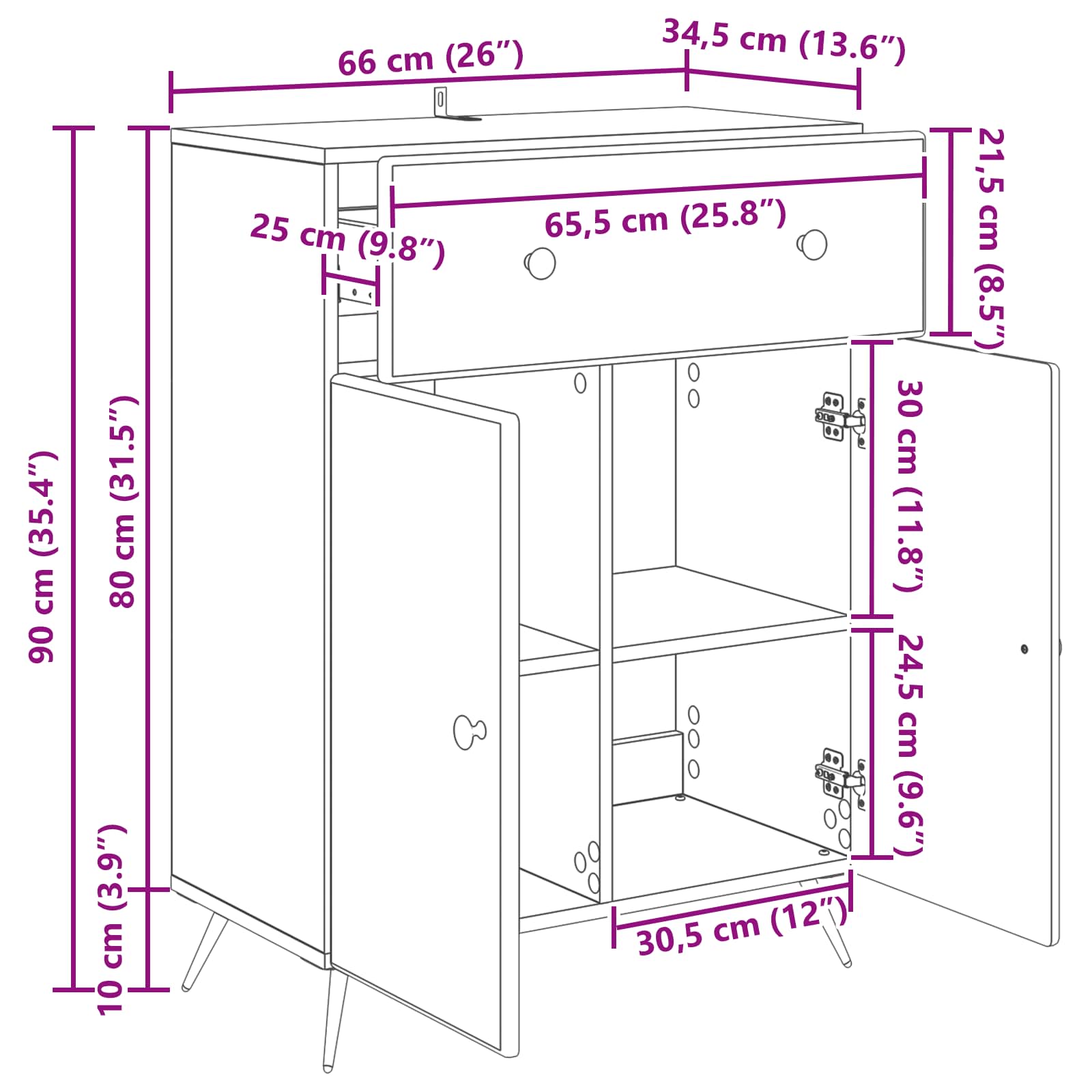Dressoir Wit 66 x 34,5 x 90 cm Bewerkt hout is nu te koop bij PeponiXL, paradijselijk wonen!