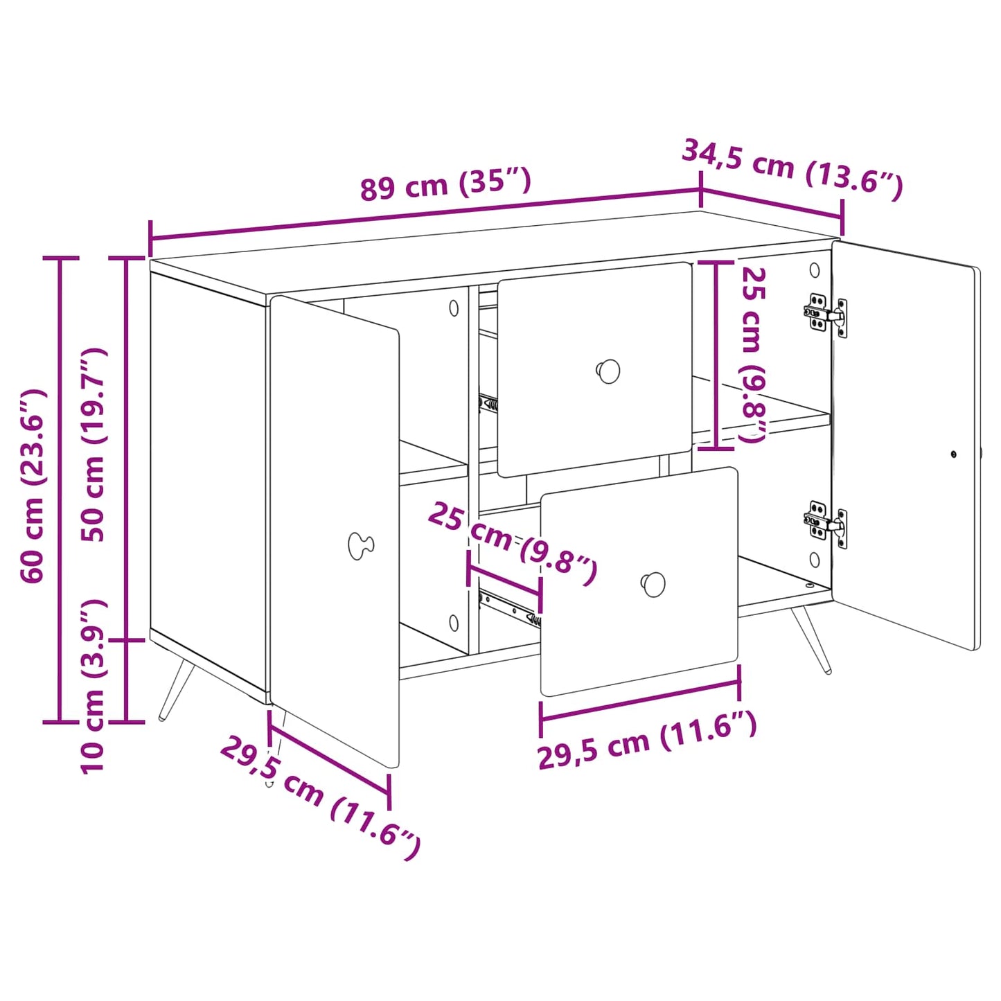 Dressoir Wit 89 x 34,5 x 60 cm Bewerkt hout is nu te koop bij PeponiXL, paradijselijk wonen!