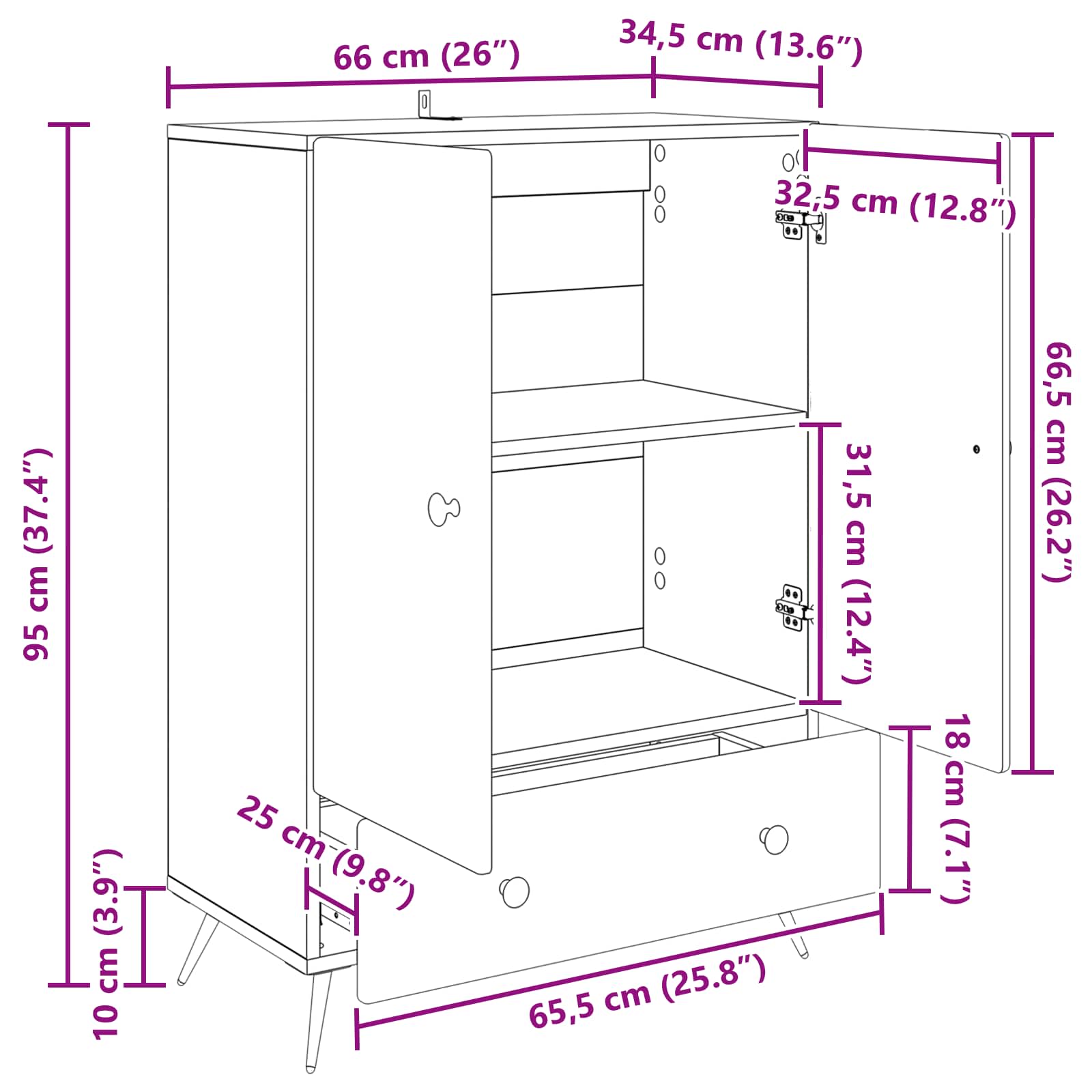 Dressoir Wit 66 x 34,5 x 95 cm Bewerkt hout is nu te koop bij PeponiXL, paradijselijk wonen!