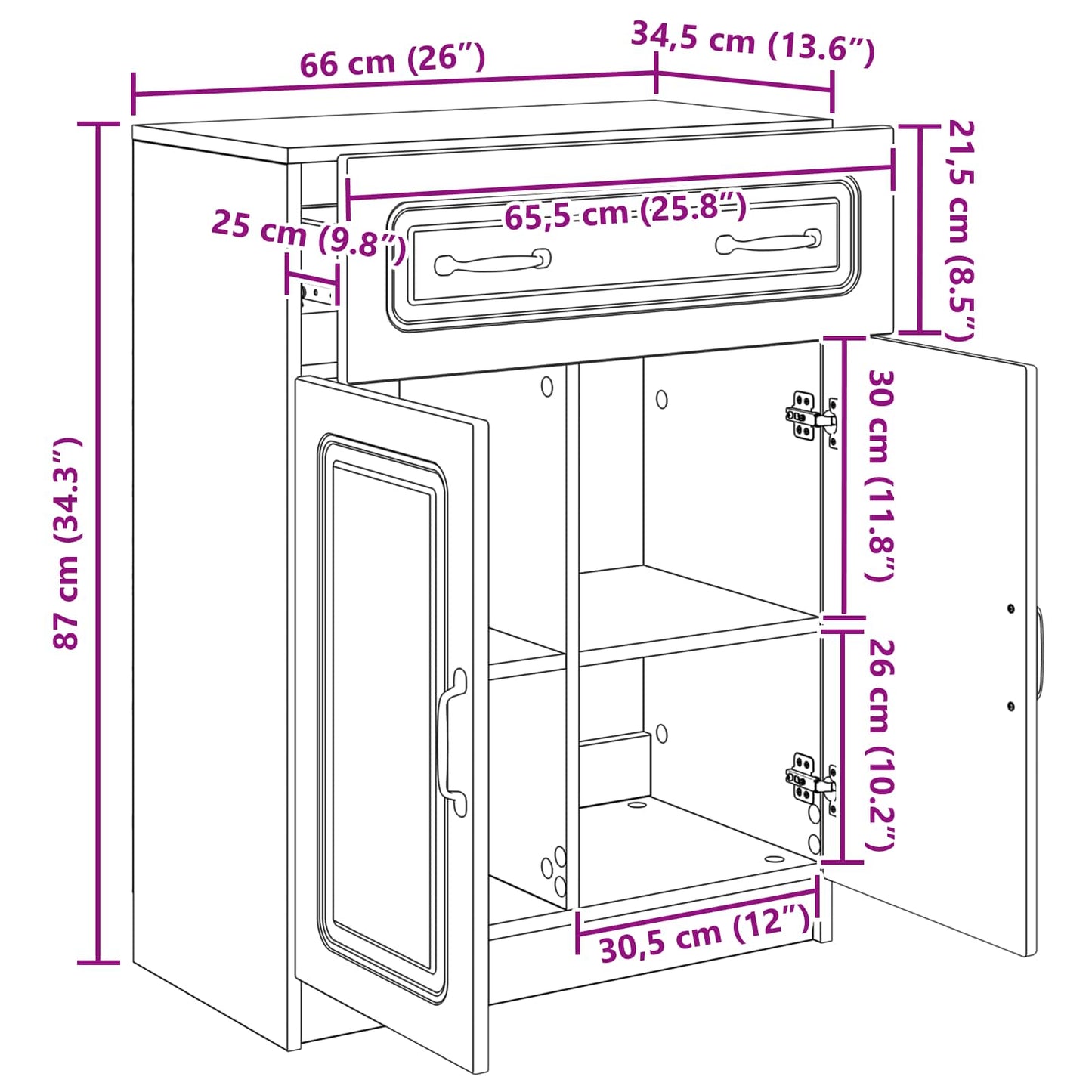 Dressoir Wit 66 x 34,5 x 87 cm Bewerkt hout is nu te koop bij PeponiXL, paradijselijk wonen!