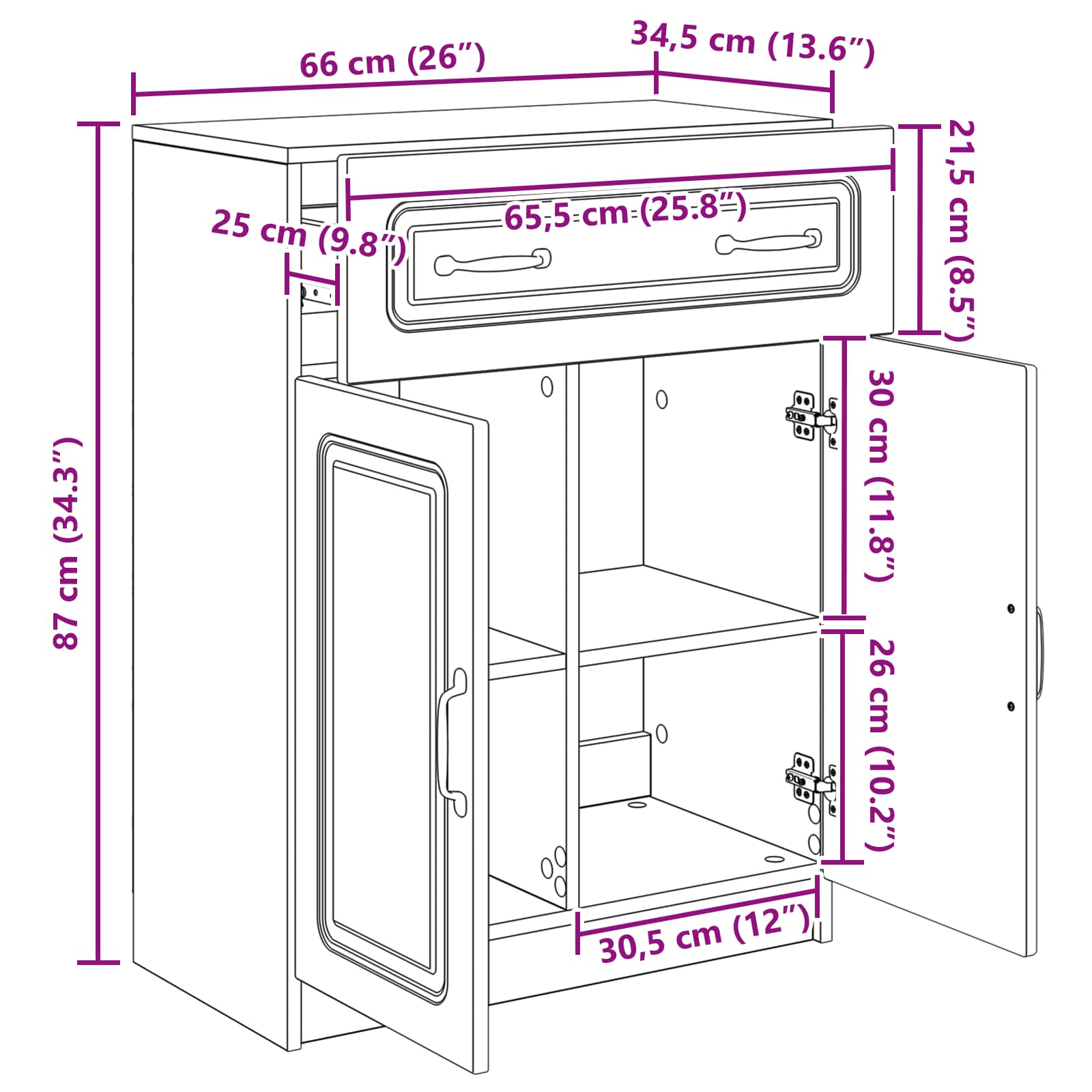 Dressoir Wit 66 x 34,5 x 87 cm Bewerkt hout is nu te koop bij PeponiXL, paradijselijk wonen!