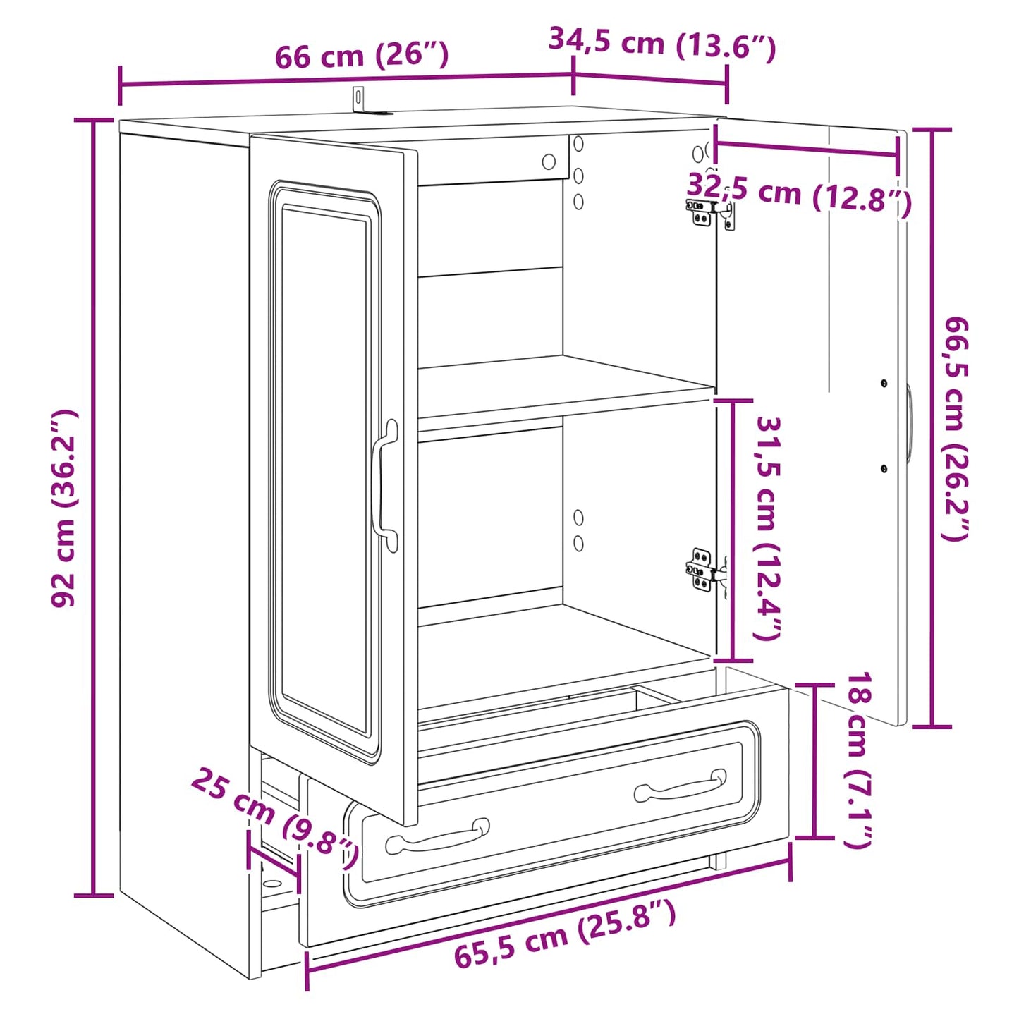 Dressoir Wit 66 x 34,5 x 92 cm Bewerkt hout is nu te koop bij PeponiXL, paradijselijk wonen!