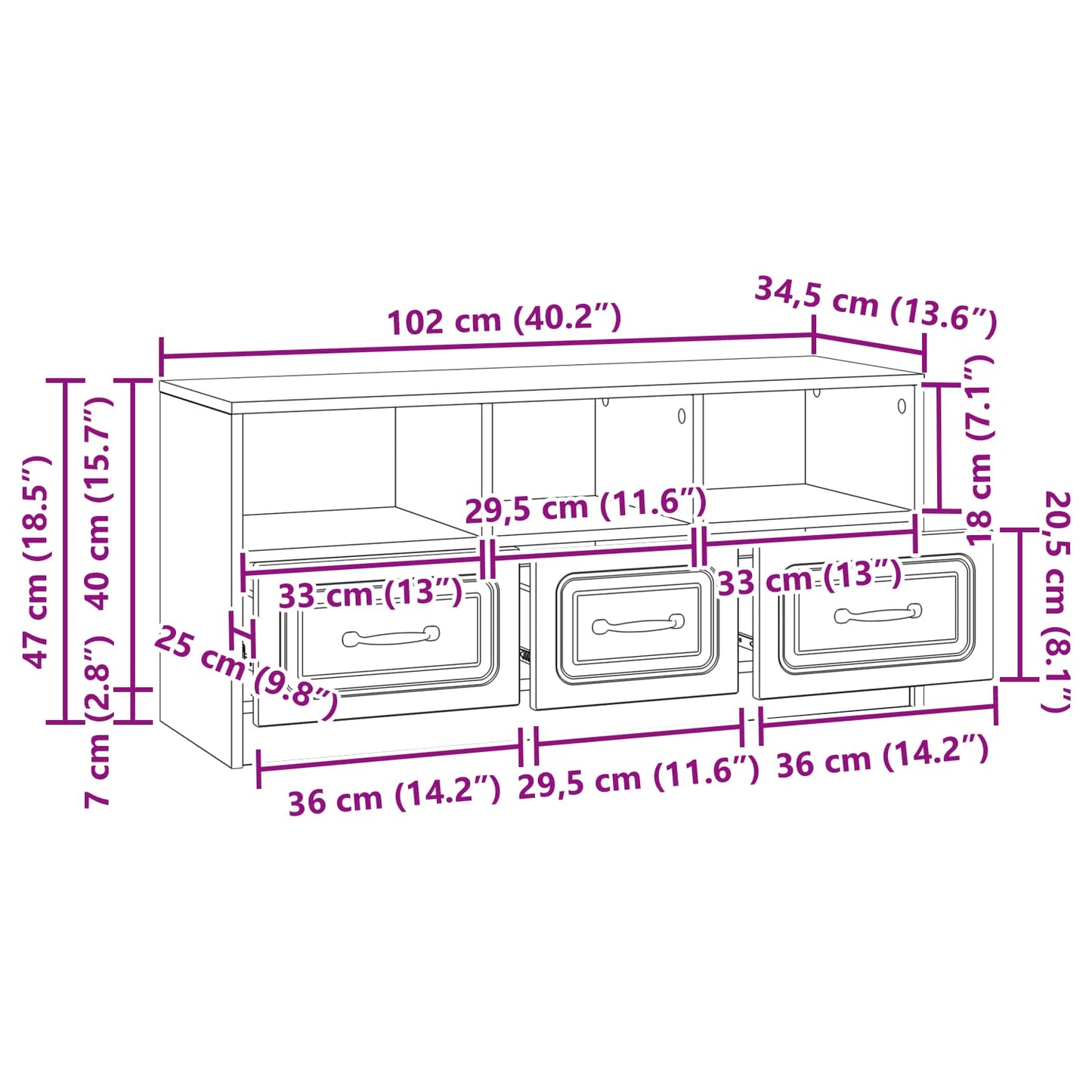 TV-kast met lade Wit 102 x 34,5 x 47 cm Bewerkt hout is nu te koop bij PeponiXL, paradijselijk wonen!