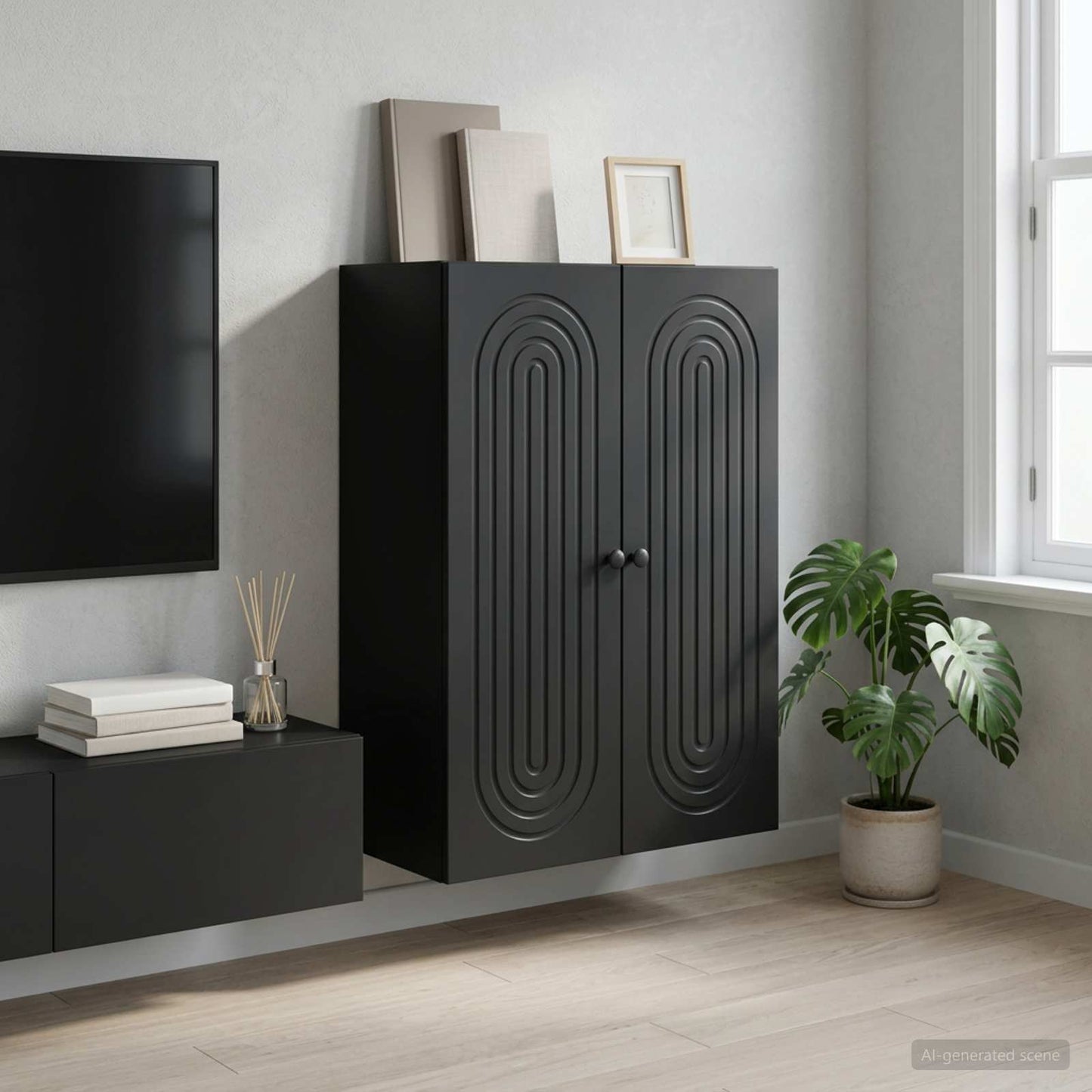 Wandkast Zwart 66 x 34,5 x 90 cm Bewerkt hout is nu te koop bij PeponiXL, paradijselijk wonen!