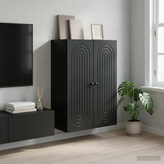 Wandkast Zwart 66 x 34,5 x 90 cm Bewerkt hout is nu te koop bij PeponiXL, paradijselijk wonen!