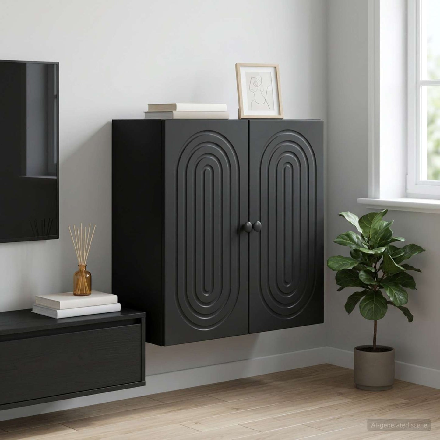 Wandkast Zwart 59 x 31 x 60 cm Bewerkt hout is nu te koop bij PeponiXL, paradijselijk wonen!
