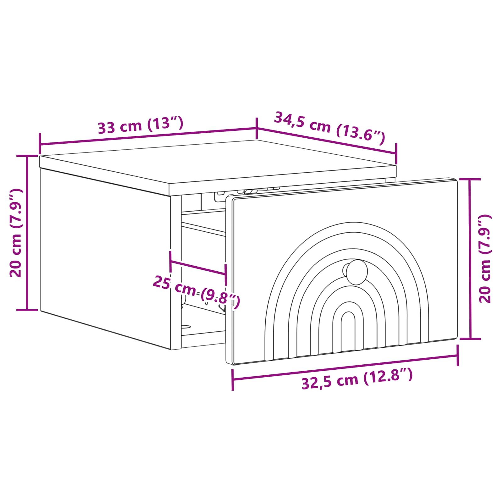Wandbeugel Bedkast met lade Wit 33 x 34,5 x 20 cm Bewerkt hout is nu te koop bij PeponiXL, paradijselijk wonen!