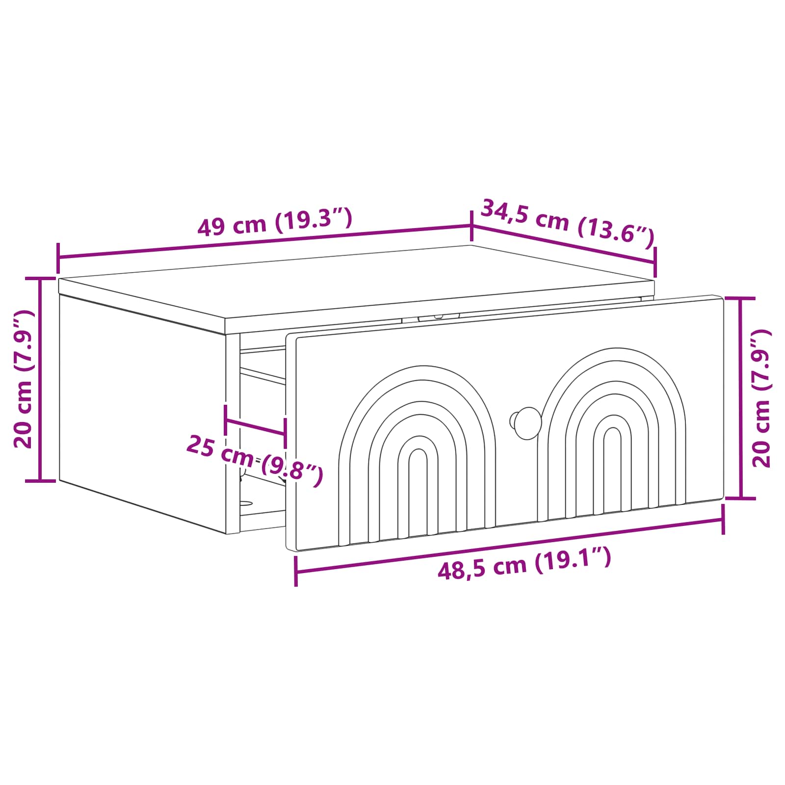 Wandbeugel Bedkast met lade Wit 49 x 34,5 x 20 cm Bewerkt hout is nu te koop bij PeponiXL, paradijselijk wonen!