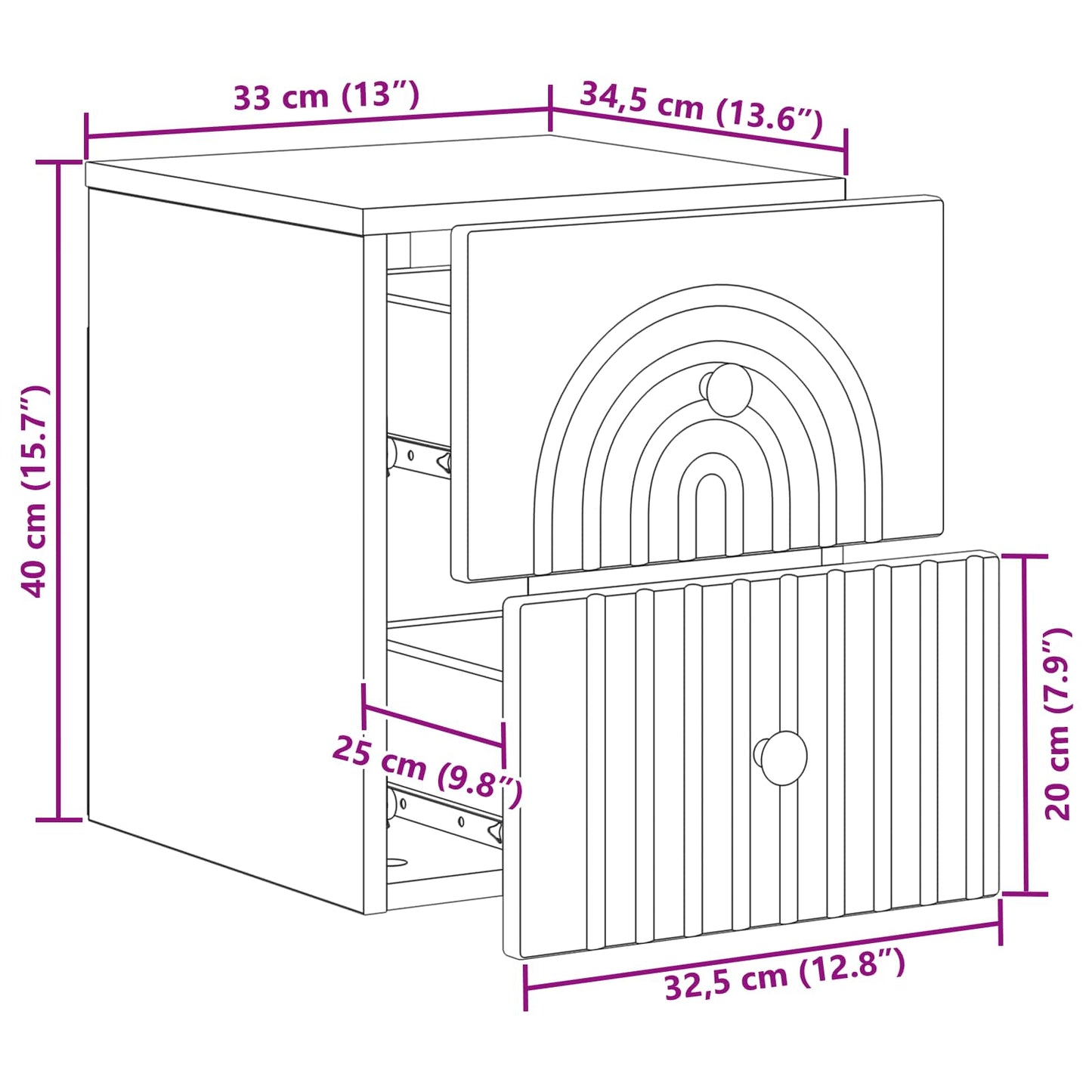 Wandbeugel Bedkast met lade Wit 33 x 34,5 x 40 cm Bewerkt hout is nu te koop bij PeponiXL, paradijselijk wonen!