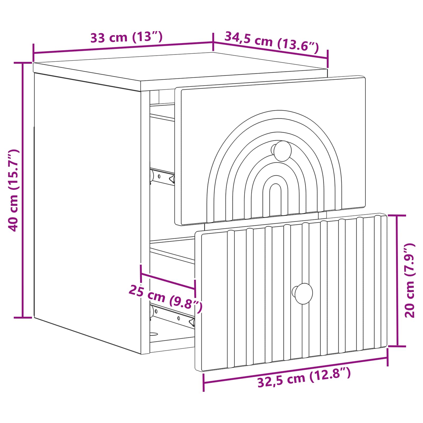 Wandbeugel Bedkast met lade Wit 33 x 34,5 x 40 cm Bewerkt hout is nu te koop bij PeponiXL, paradijselijk wonen!