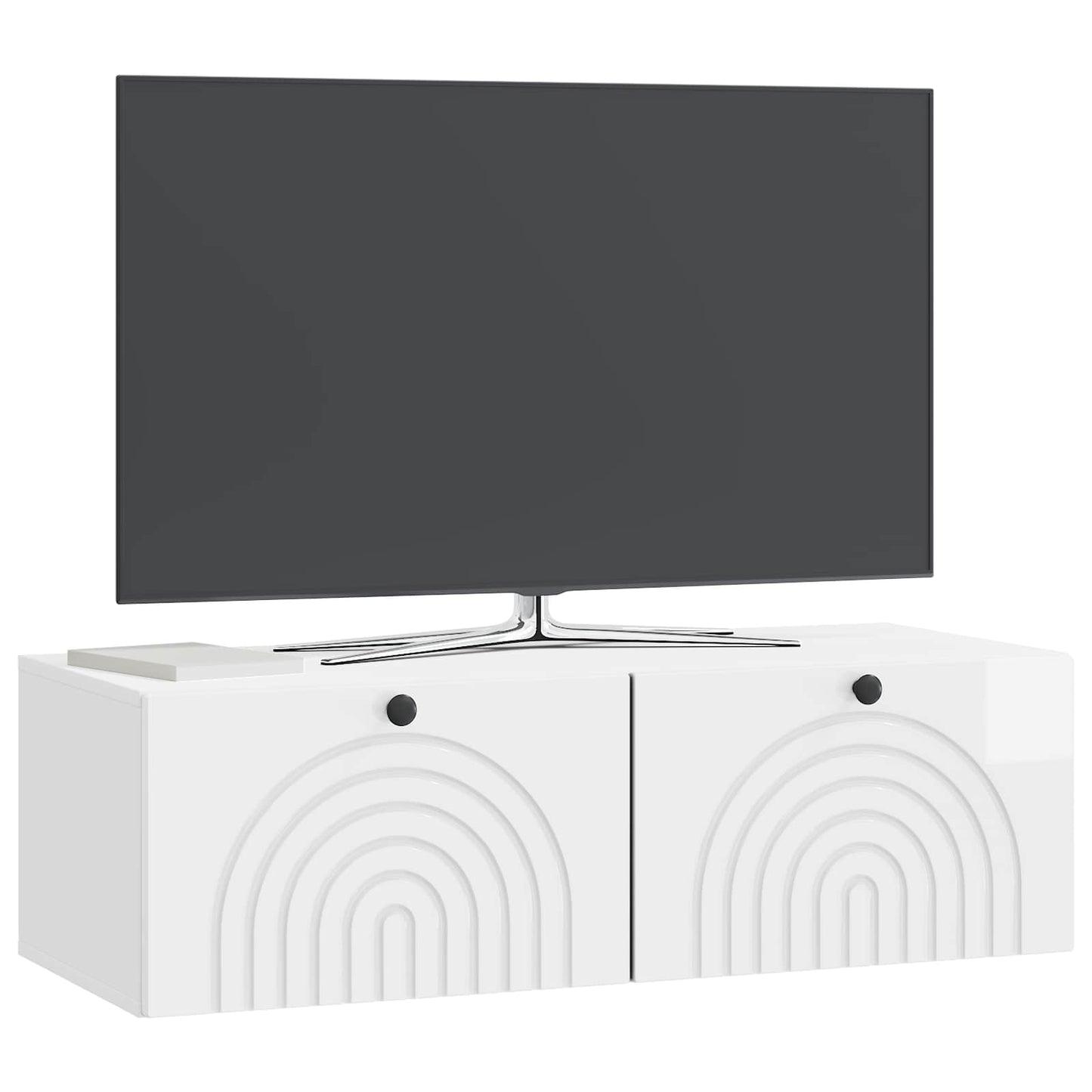 Wandbeugel TV-kast Hoogglans Wit 98 x 41 x 30 cm Bewerkt hout is nu te koop bij PeponiXL, paradijselijk wonen!