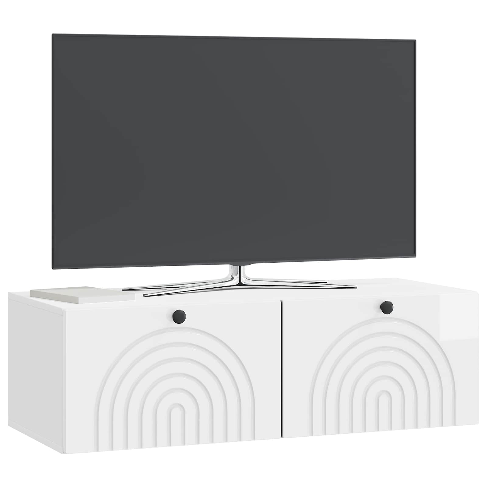 Wandbeugel TV-kast Hoogglans Wit 98 x 41 x 30 cm Bewerkt hout is nu te koop bij PeponiXL, paradijselijk wonen!