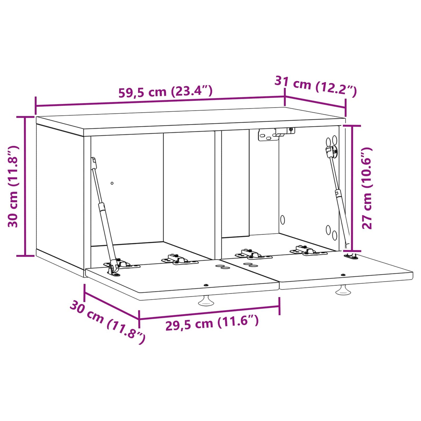 Wandbeugel TV-kast Betongrijs 59,5 x 31 x 30 cm Bewerkt hout is nu te koop bij PeponiXL, paradijselijk wonen!