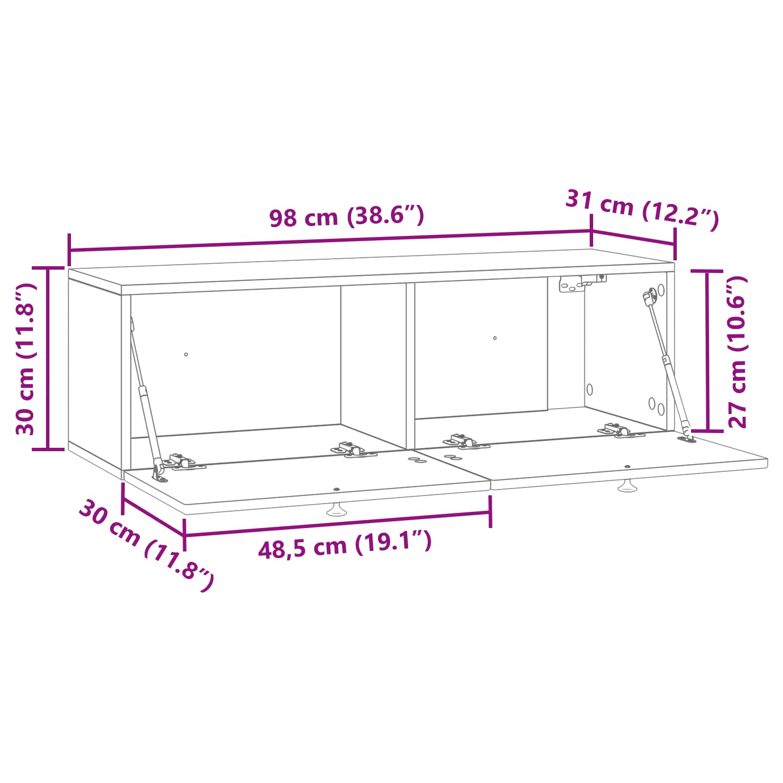 Wandbeugel TV-kast Wit 98 x 31 x 30 cm Bewerkt hout is nu te koop bij PeponiXL, paradijselijk wonen!