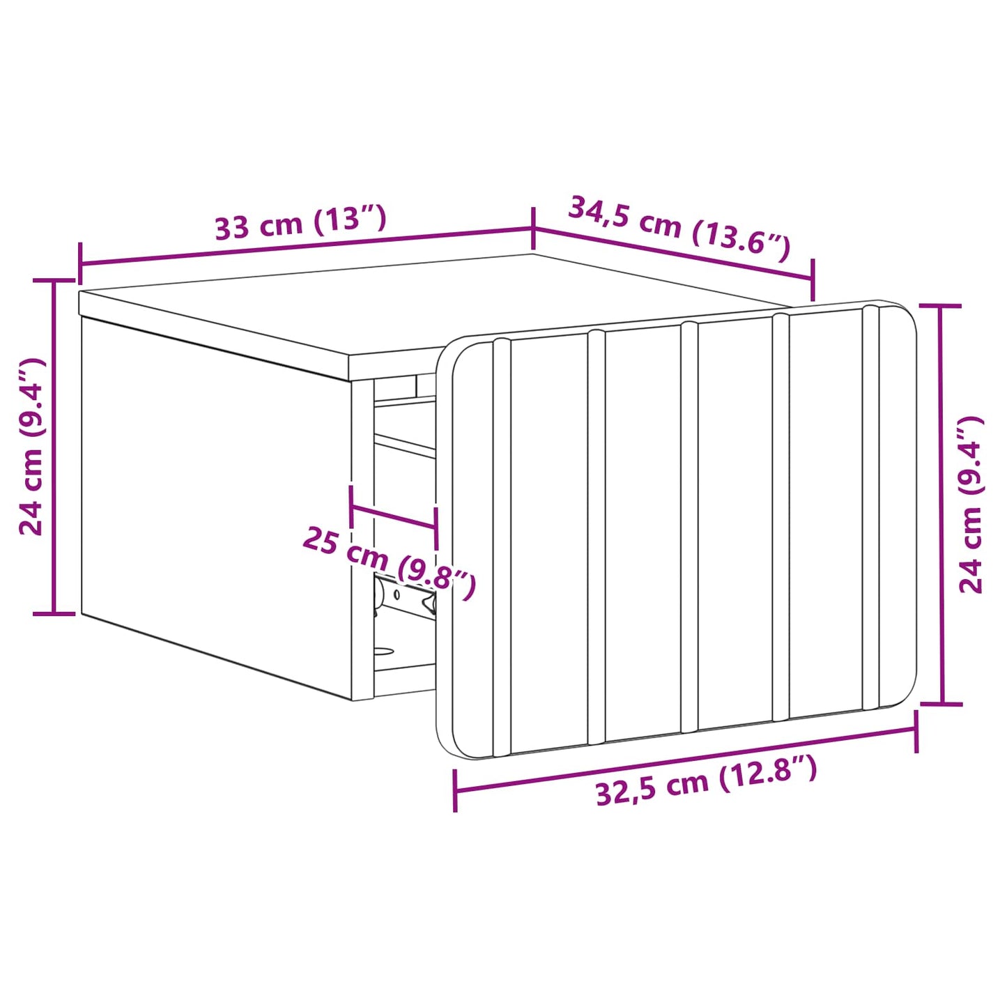 Wandbeugel Bedkast met lade Wit 33 x 34,5 x 24 cm Bewerkt hout is nu te koop bij PeponiXL, paradijselijk wonen!