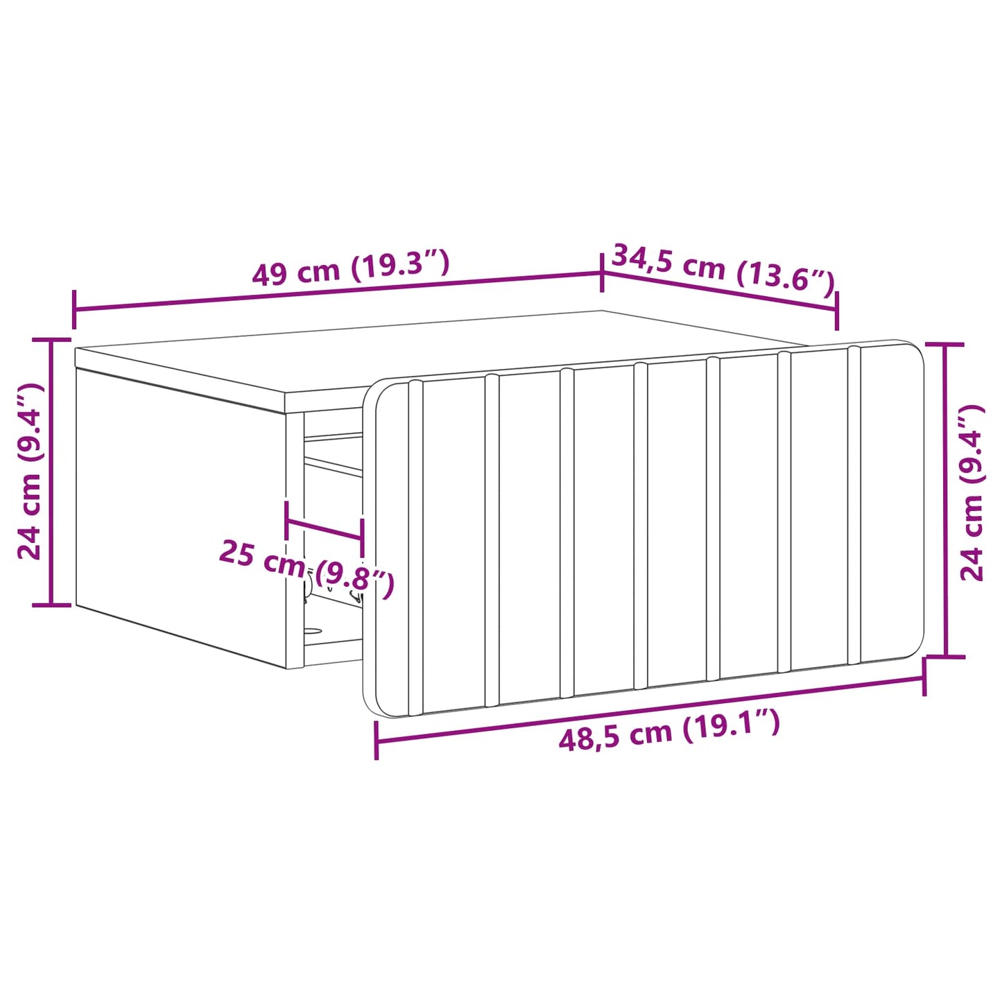 Wandbeugel Bedkast met lade Wit 49 x 34,5 x 24 cm Bewerkt hout is nu te koop bij PeponiXL, paradijselijk wonen!