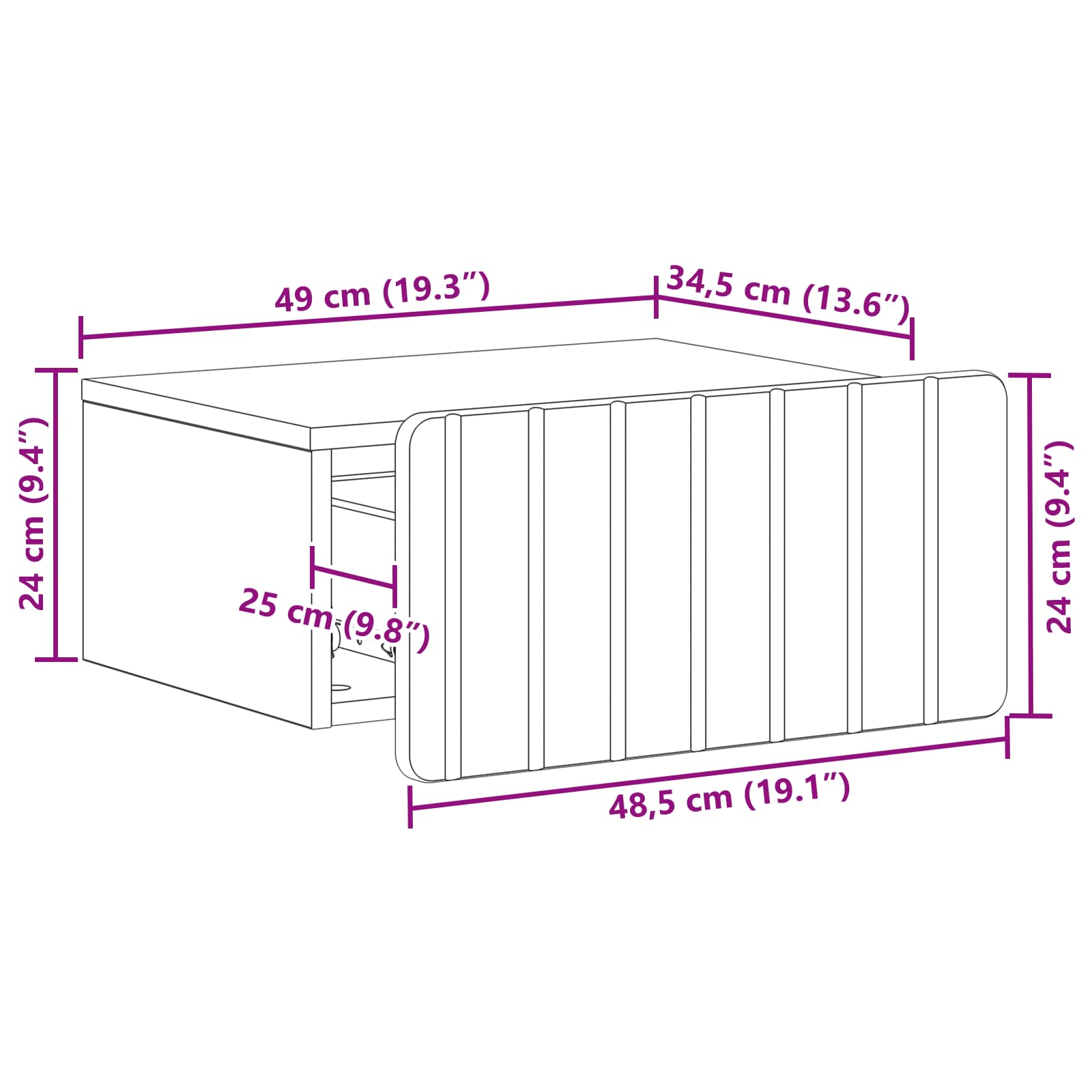 Wandbeugel Bedkast met lade Wit 49 x 34,5 x 24 cm Bewerkt hout is nu te koop bij PeponiXL, paradijselijk wonen!