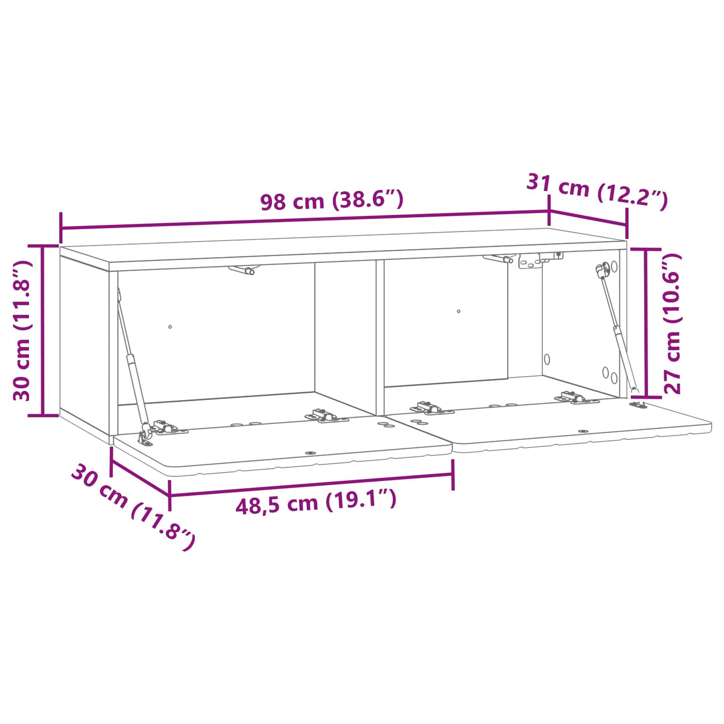 Wandbeugel TV-kast 98 x 31 x 30 cm Wit Bewerkt hout is nu te koop bij PeponiXL, paradijselijk wonen!