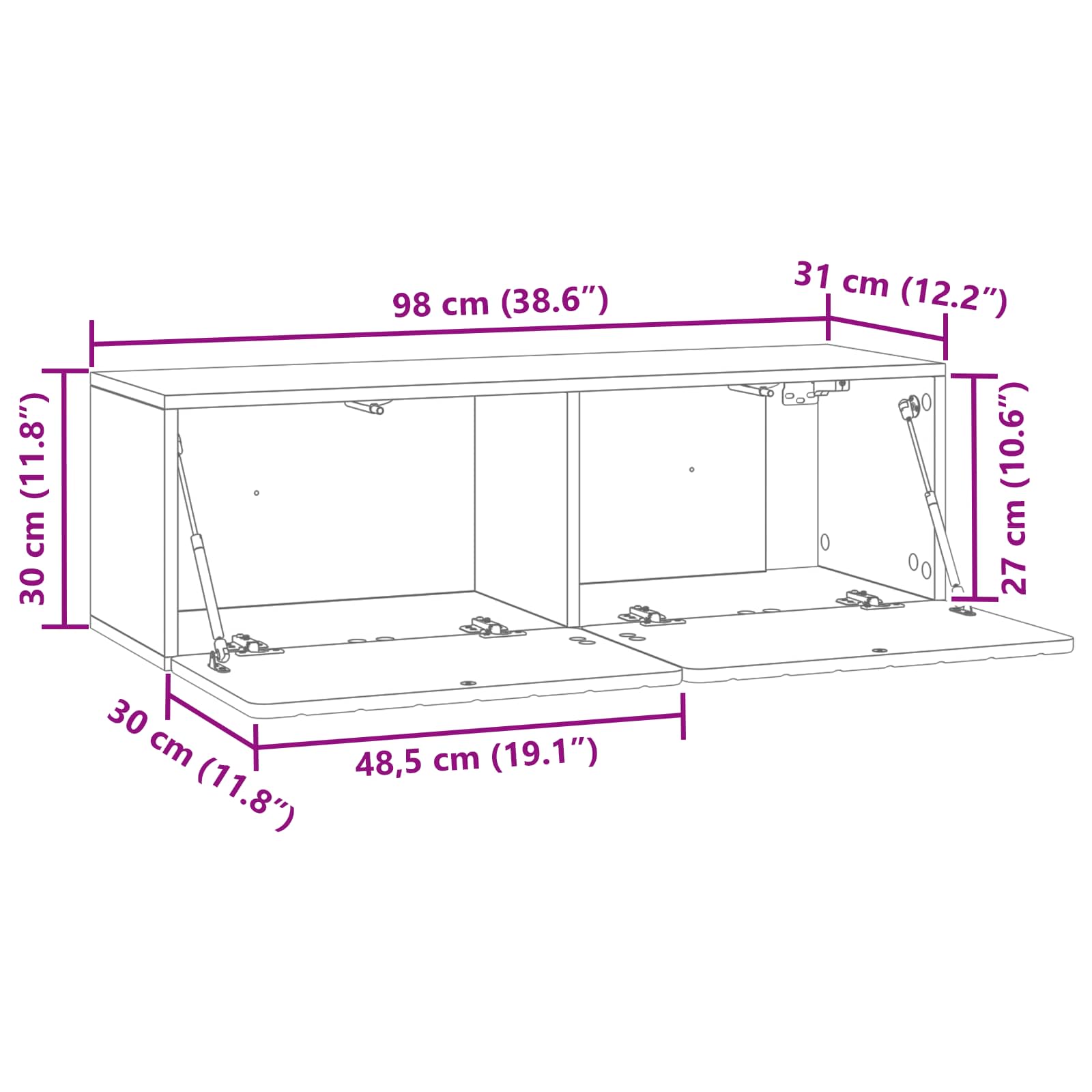 Wandbeugel TV-kast 98 x 31 x 30 cm Wit Bewerkt hout is nu te koop bij PeponiXL, paradijselijk wonen!