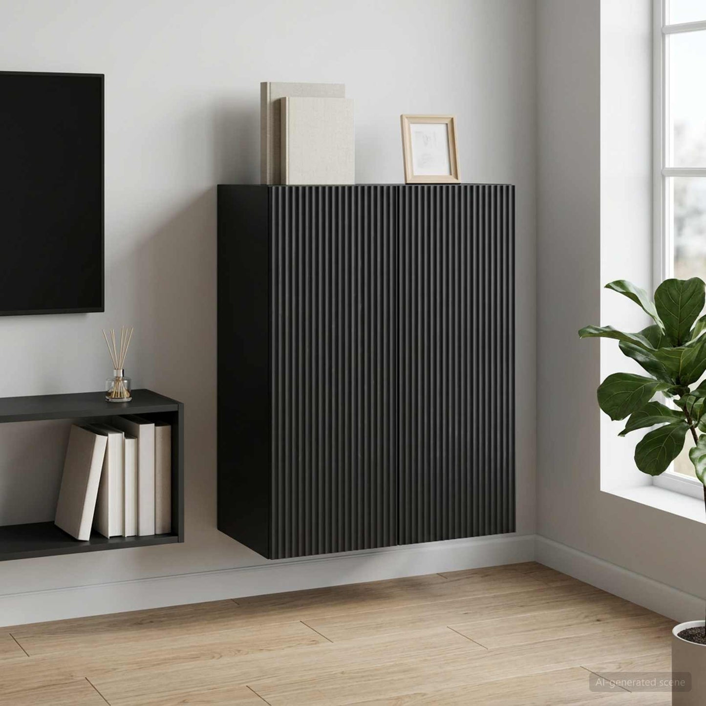 Wandkast Zwart 66 x 34,5 x 90 cm Bewerkt hout is nu te koop bij PeponiXL, paradijselijk wonen!