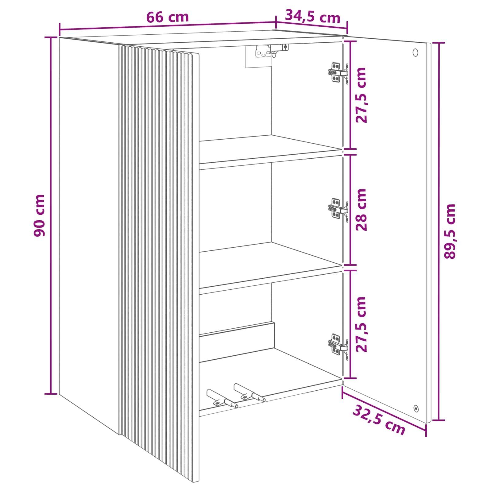 Wandkast Hoogglans Wit 66 x 34,5 x 90 cm Bewerkt hout is nu te koop bij PeponiXL, paradijselijk wonen!