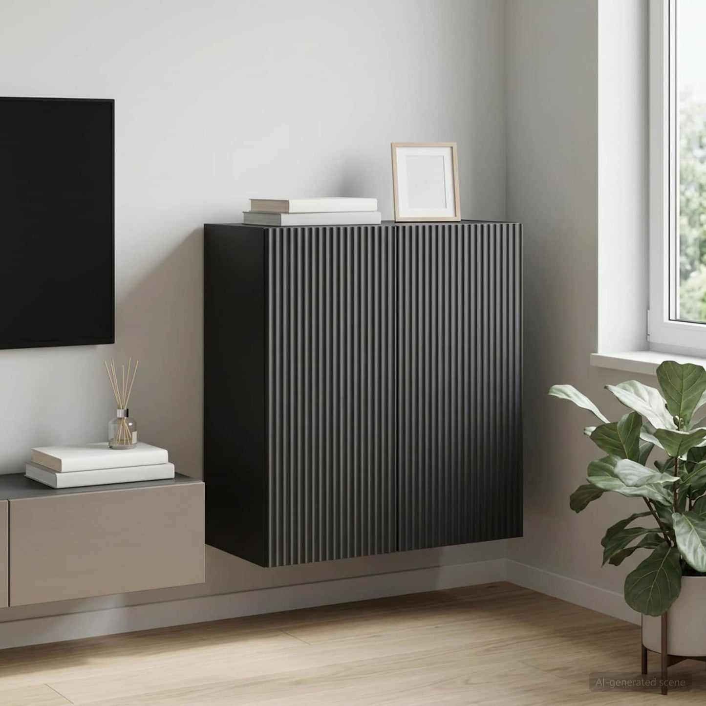 Wandkast Zwart 59 x 31 x 60 cm Bewerkt hout is nu te koop bij PeponiXL, paradijselijk wonen!