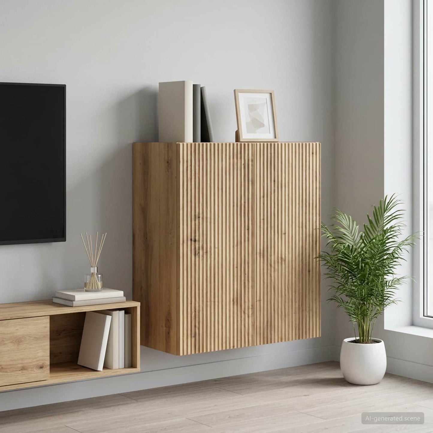 Wandkast 59 x 31 x 60 cm Bewerkt hout Artisanaal eiken