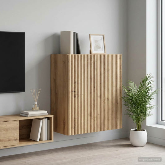 Wandkast 59 x 31 x 60 cm Bewerkt hout Artisanaal eiken is nu te koop bij PeponiXL, paradijselijk wonen!