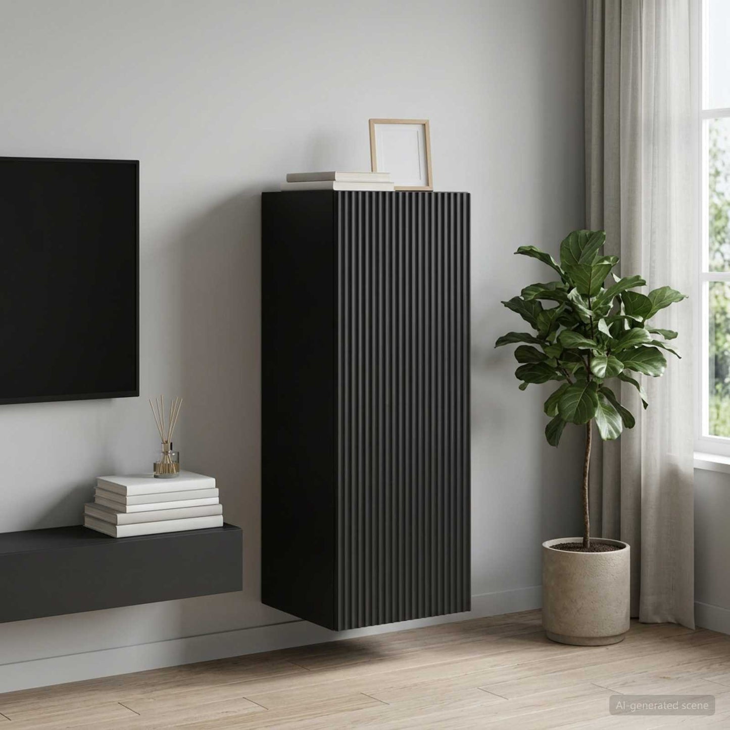 Wandkast Zwart 33 x 34,5 x 90 cm Bewerkt hout is nu te koop bij PeponiXL, paradijselijk wonen!