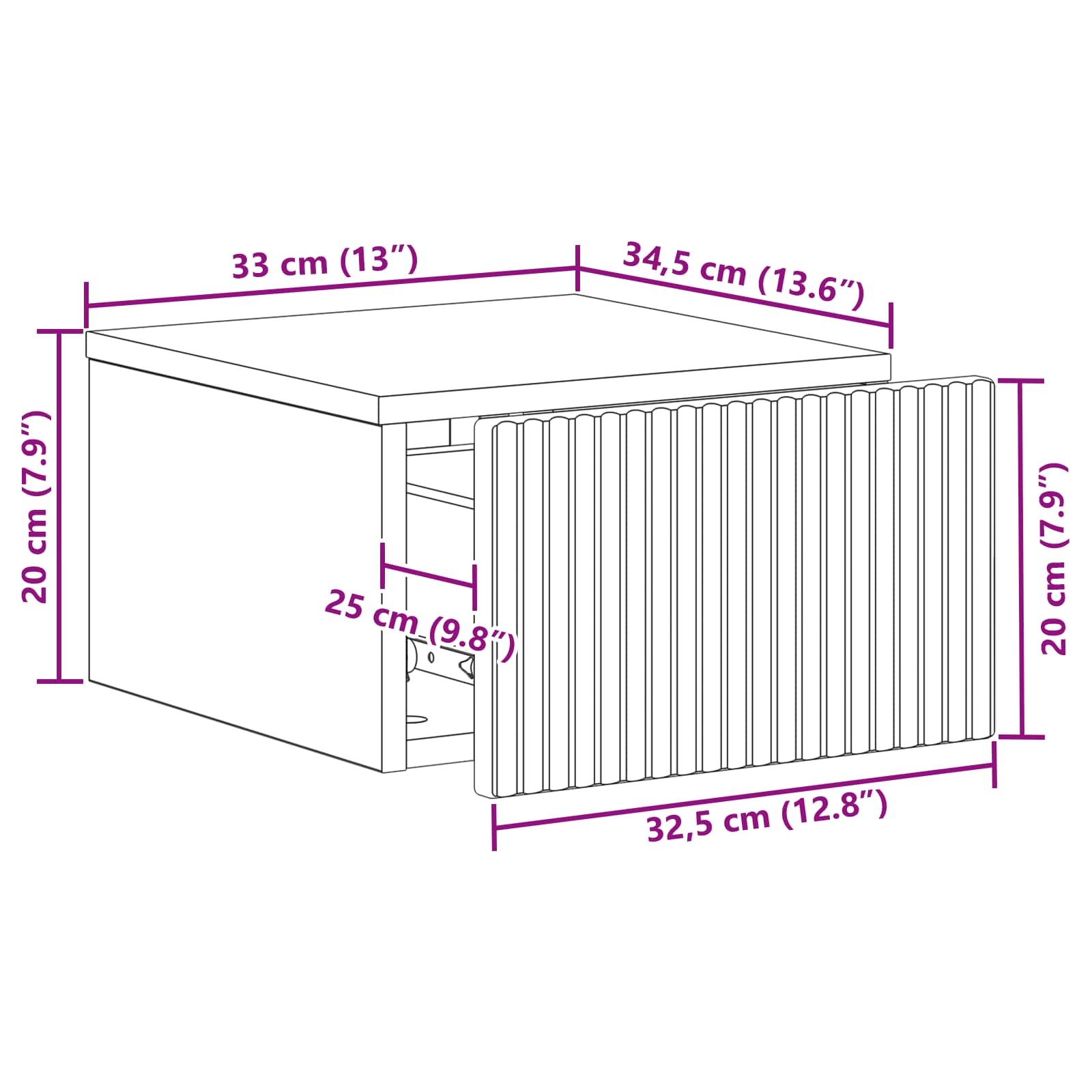 Wandbeugel Bedkast met lade Wit 33 x 34,5 x 20 cm Bewerkt hout is nu te koop bij PeponiXL, paradijselijk wonen!