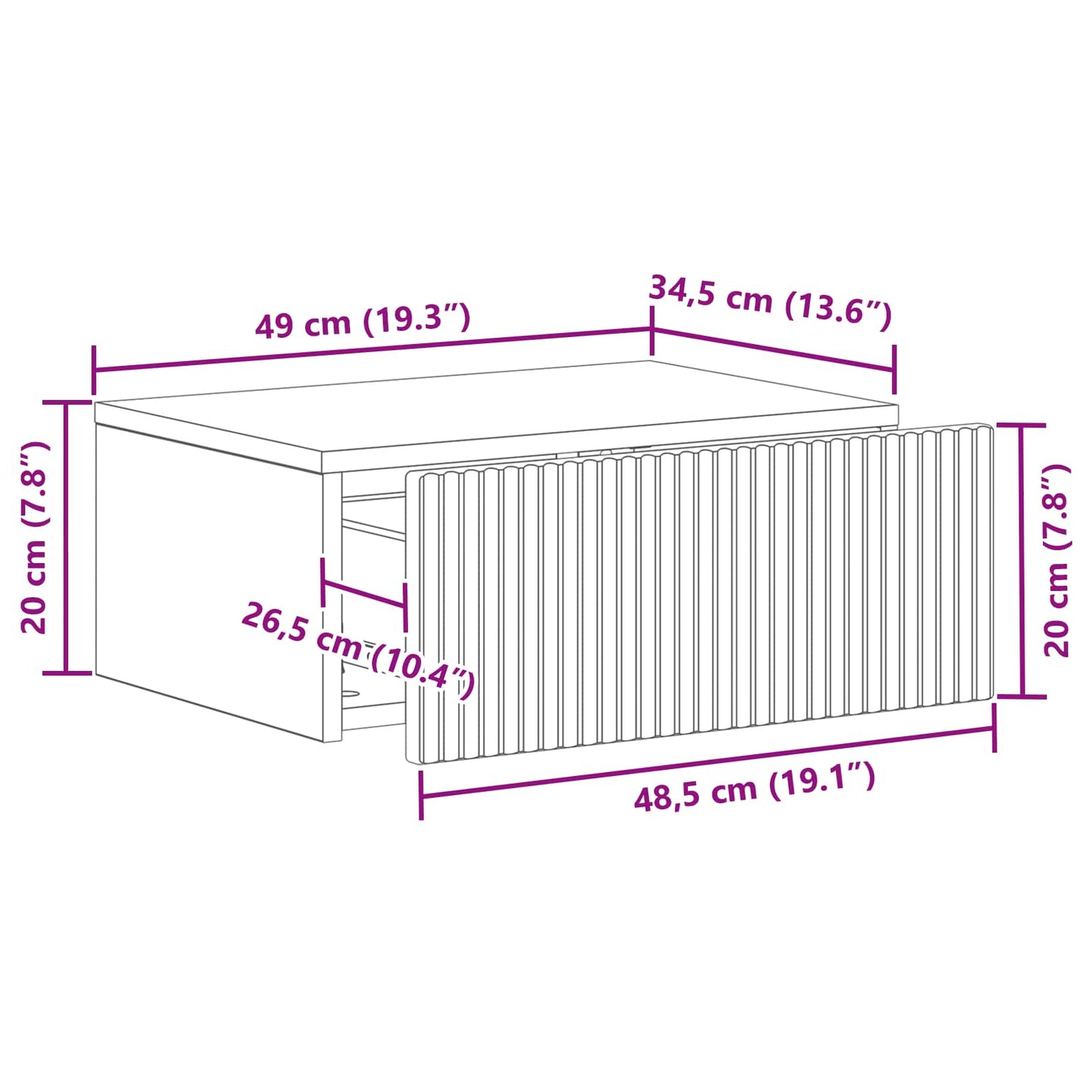 Wandbeugel Bedkast met lade Wit 49 x 34,5 x 20 cm Bewerkt hout is nu te koop bij PeponiXL, paradijselijk wonen!