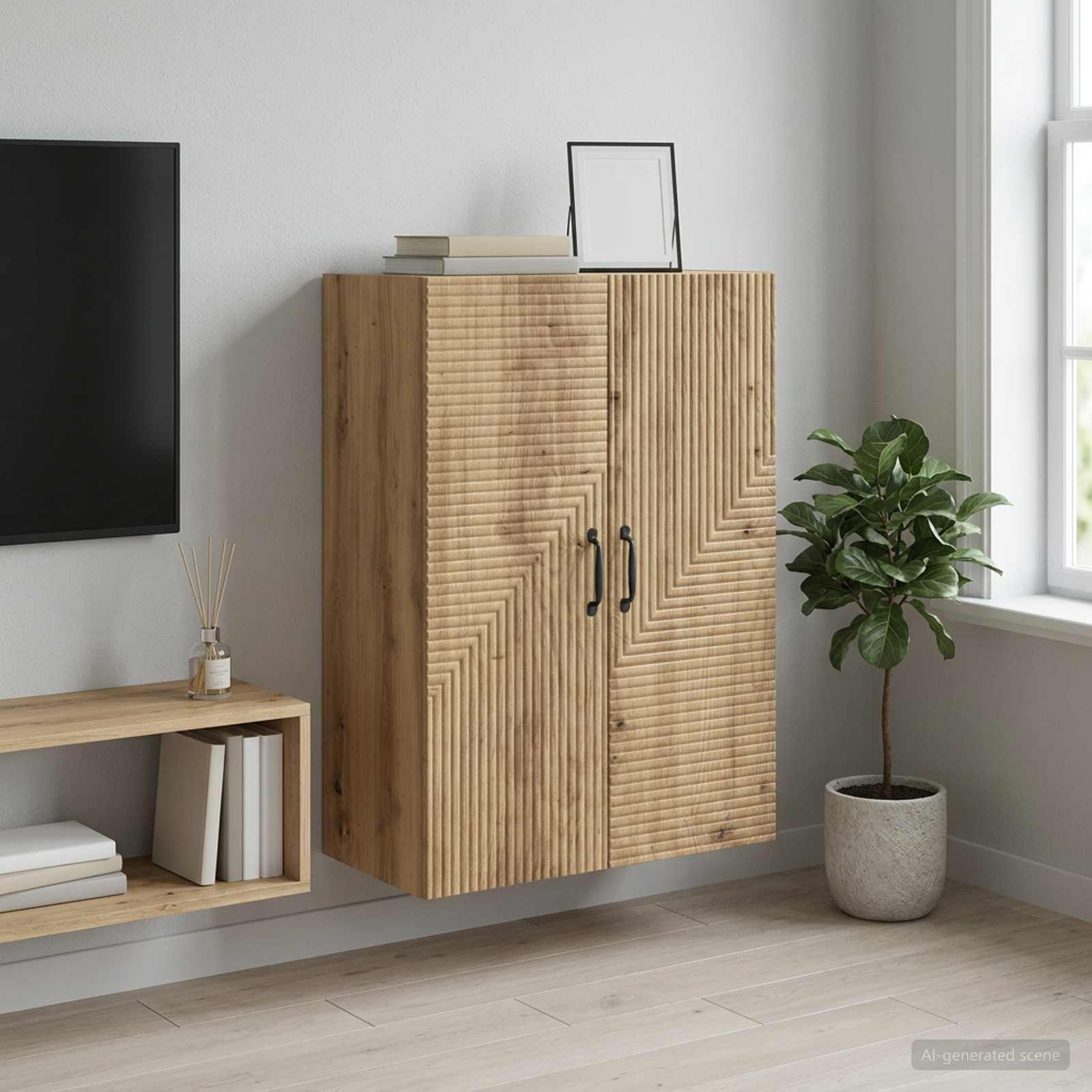 Wandkast 66 x 34,5 x 90 cm Bewerkt hout Artisanaal eiken is nu te koop bij PeponiXL, paradijselijk wonen!