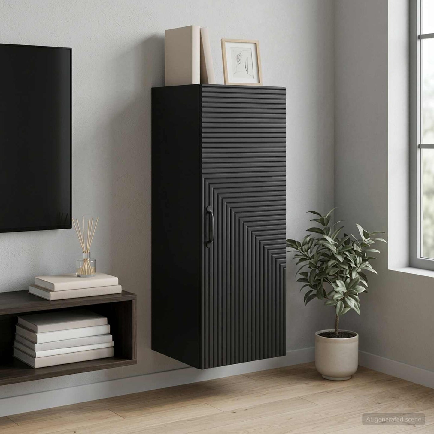 Wandkast Zwart 33 x 34,5 x 90 cm Bewerkt hout is nu te koop bij PeponiXL, paradijselijk wonen!