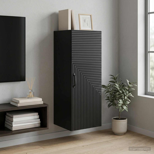 Wandkast Zwart 33 x 34,5 x 90 cm Bewerkt hout is nu te koop bij PeponiXL, paradijselijk wonen!