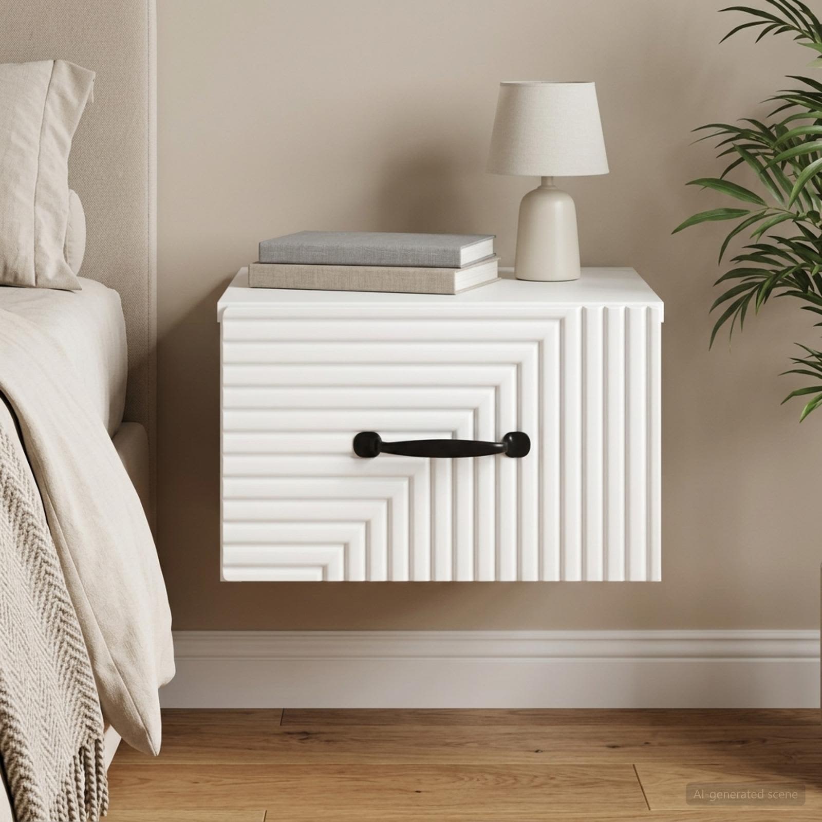 Wandbeugel Bedkast met lade Wit 34,5 x 33 x 20 cm Bewerkt hout is nu te koop bij PeponiXL, paradijselijk wonen!