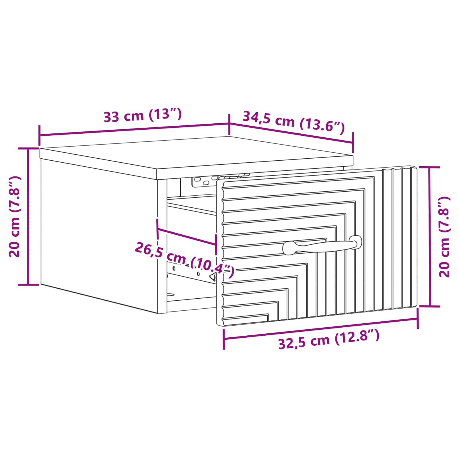Wandbeugel Bedkast met lade Wit 34,5 x 33 x 20 cm Bewerkt hout is nu te koop bij PeponiXL, paradijselijk wonen!