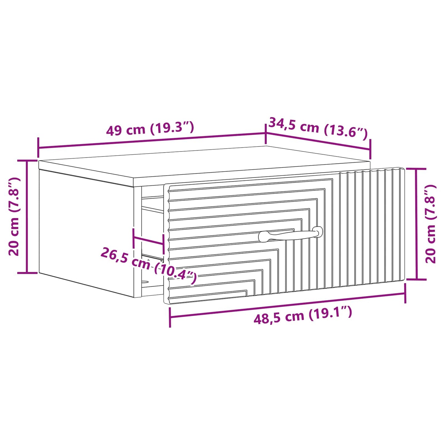 Wandbeugel Bedkast met lade Wit 49 x 34,5 x 20 cm Bewerkt hout is nu te koop bij PeponiXL, paradijselijk wonen!