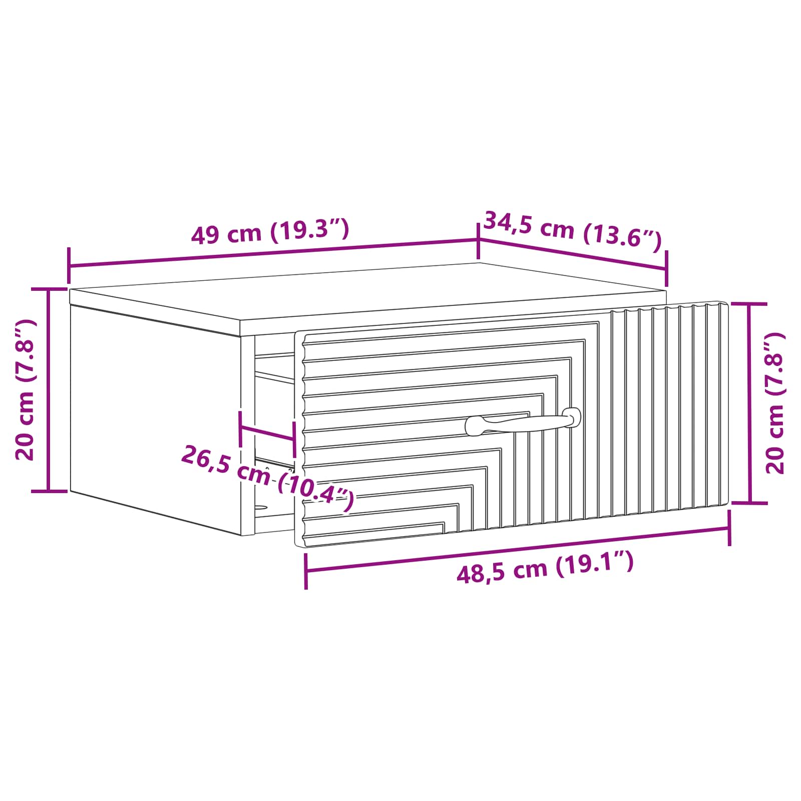 Wandbeugel Bedkast met lade Wit 49 x 34,5 x 20 cm Bewerkt hout is nu te koop bij PeponiXL, paradijselijk wonen!