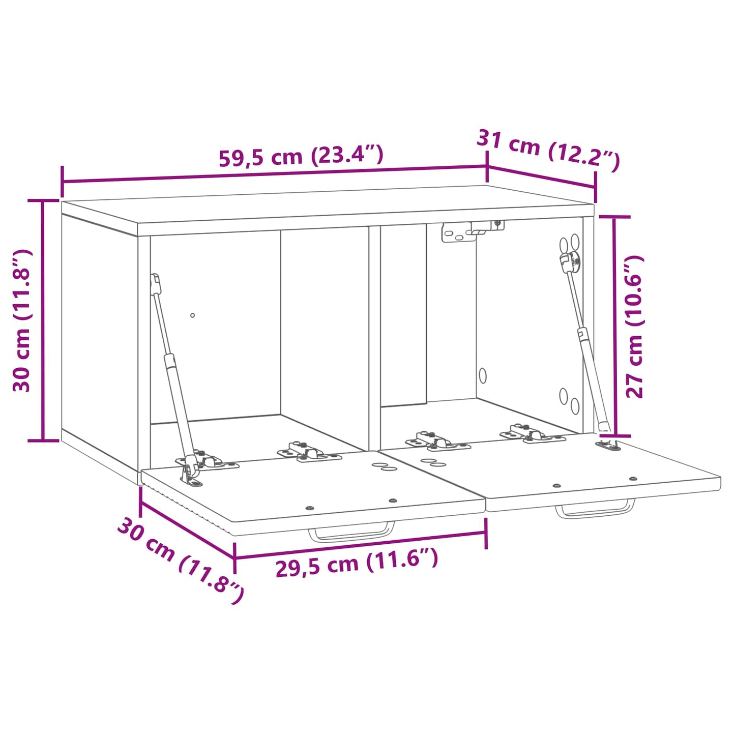 Wandbeugel TV-kast Wit 59,5 x 31 x 30 cm Bewerkt hout is nu te koop bij PeponiXL, paradijselijk wonen!