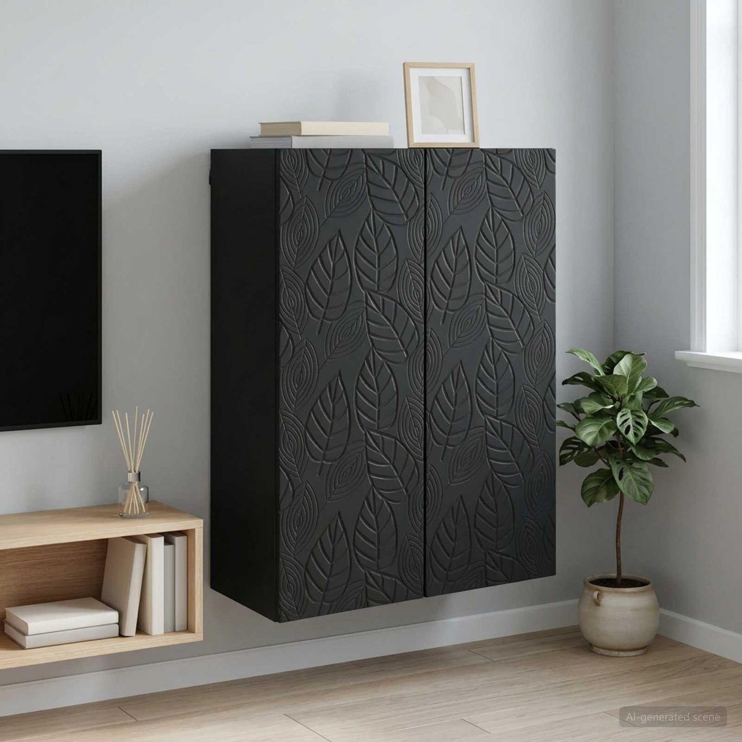 Wandkast Zwart 66 x 34,5 x 90 cm Bewerkt hout is nu te koop bij PeponiXL, paradijselijk wonen!