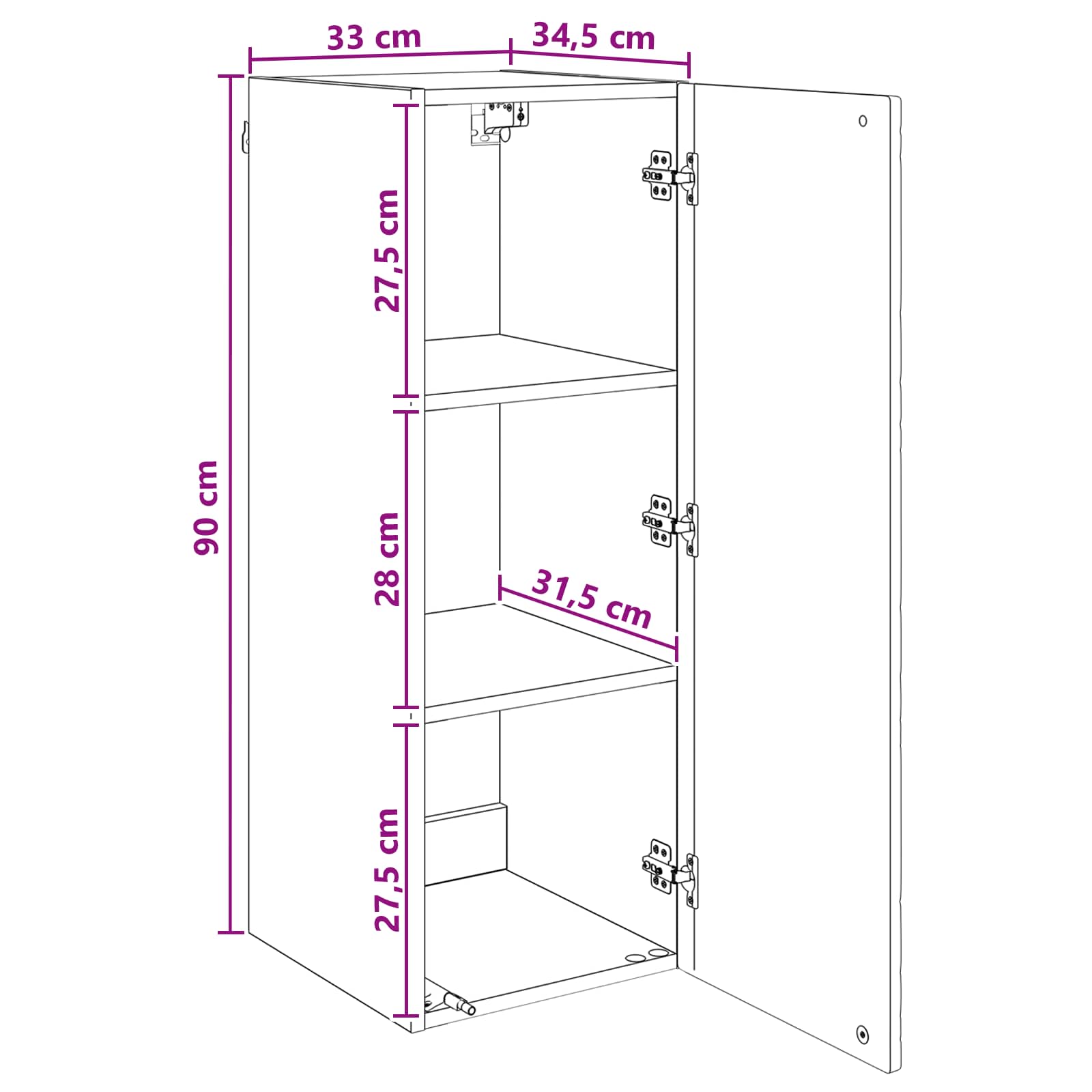 Wandkast Wit 33 x 34,5 x 90 cm Bewerkt hout is nu te koop bij PeponiXL, paradijselijk wonen!