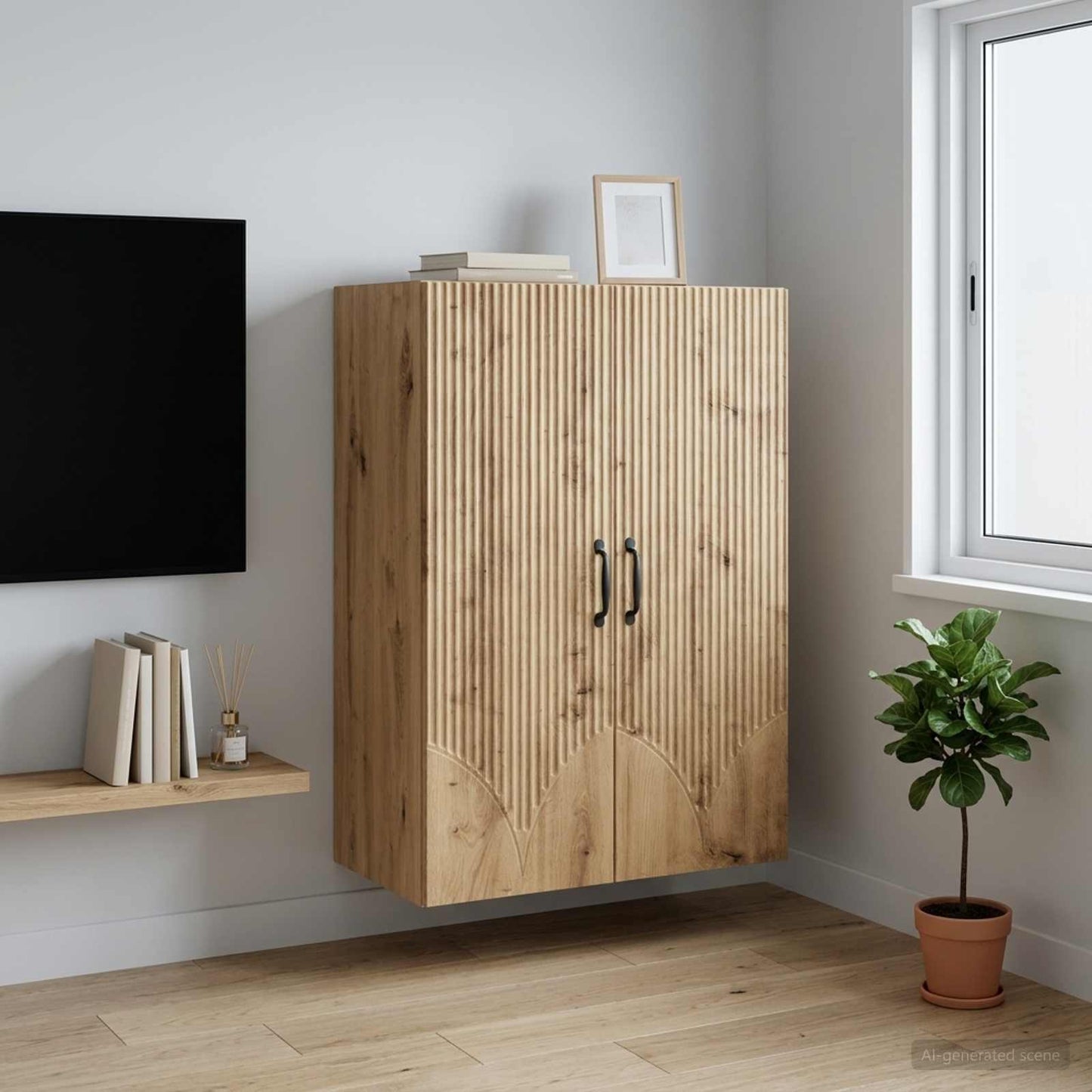 Wandkast 66 x 34,5 x 90 cm Bewerkt hout Artisanaal eiken